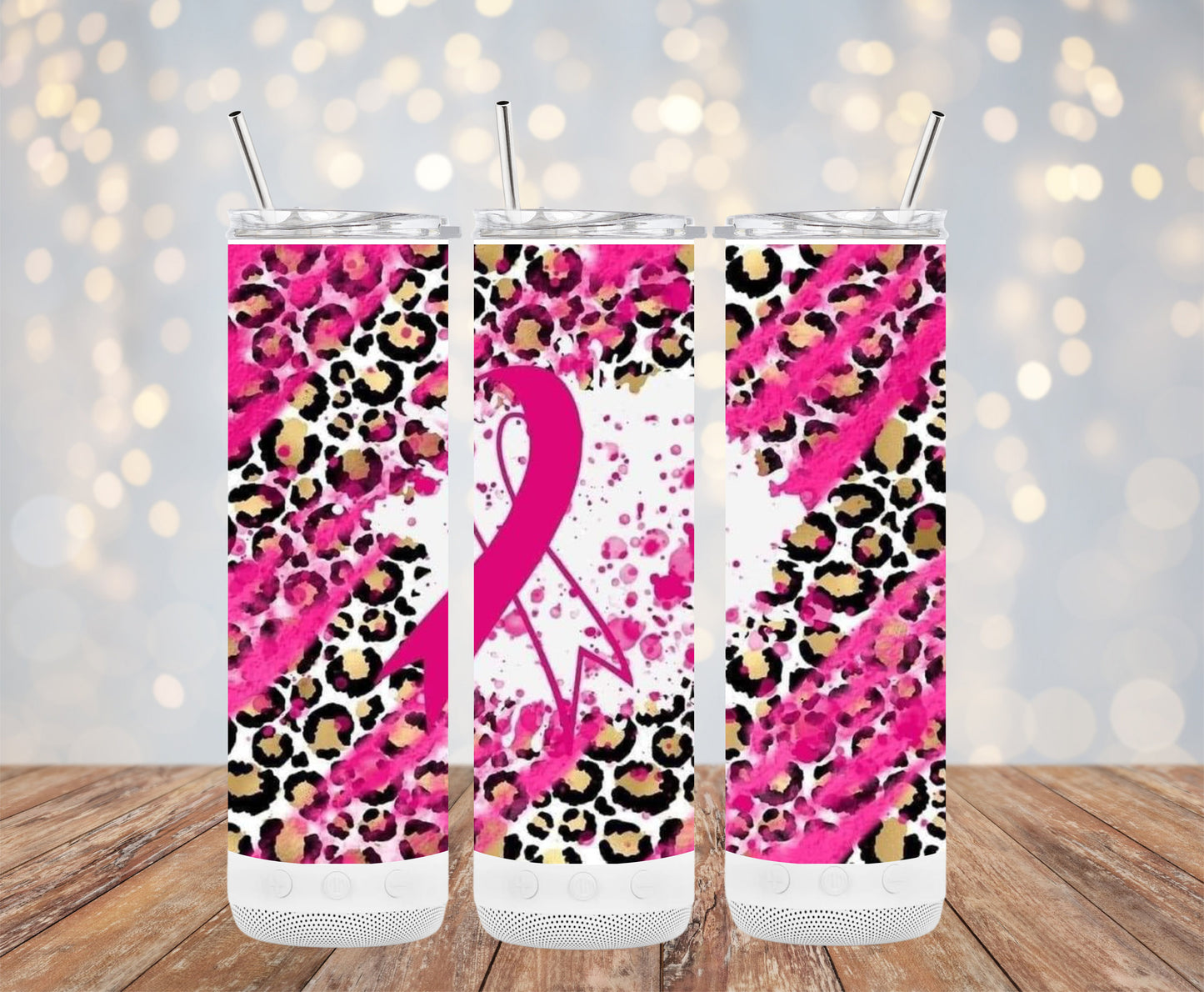 Pink Ribbon and Leopard Pattern Custom Tumblers