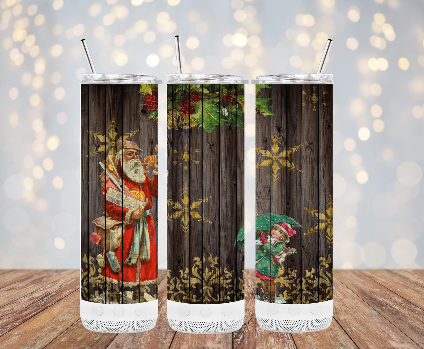 Santa and Child with Umbrella Festive Holiday Tumblers 6216261