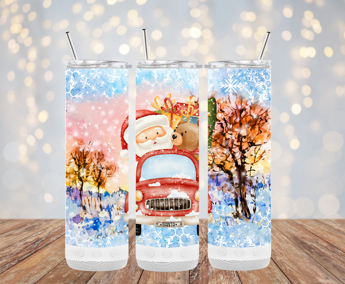 Christmas Santa and Bear Driving Red Car Tumblers 6216100