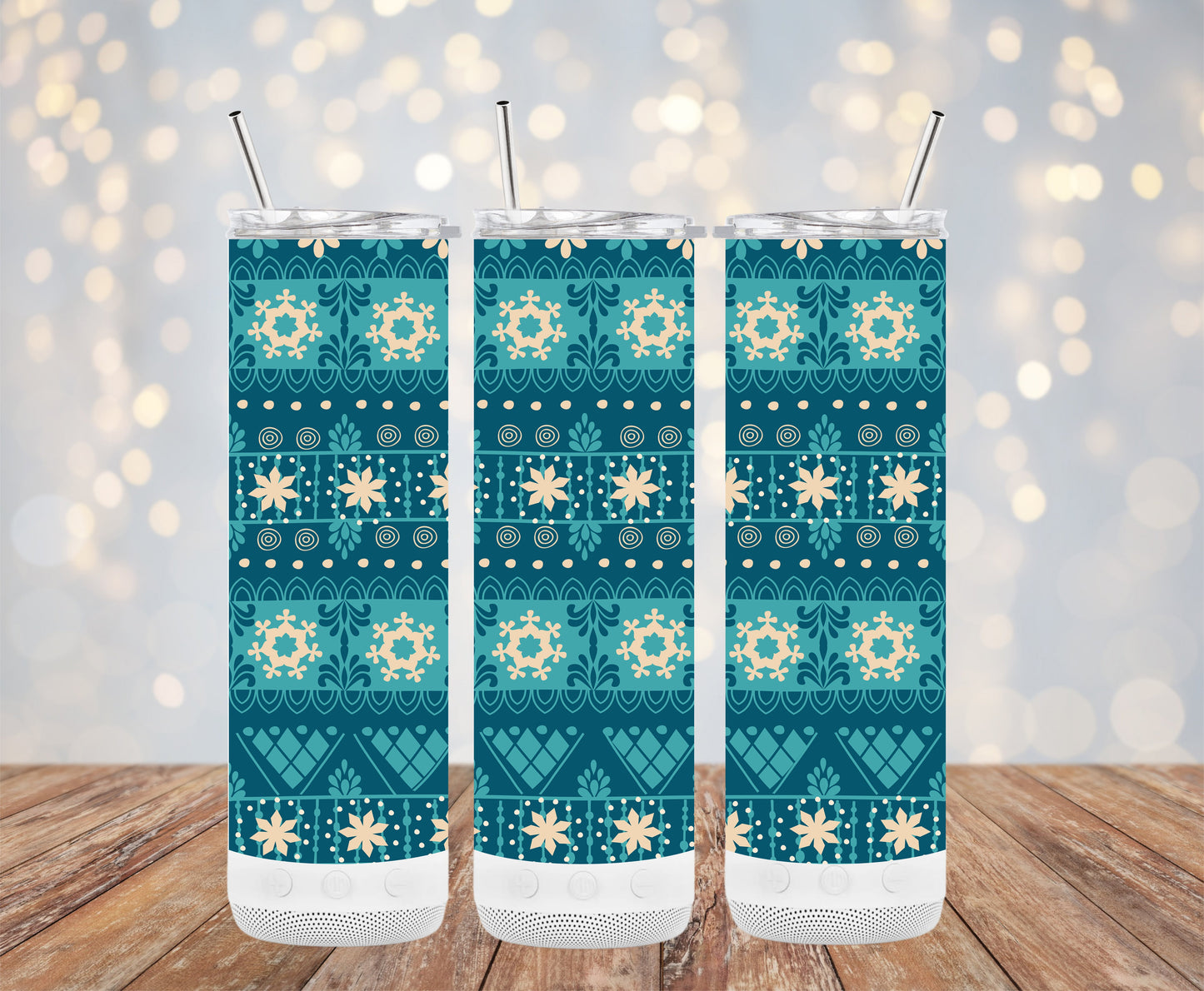 Elegant Teal and Cream Geometric Patterned Tumblers 6216241