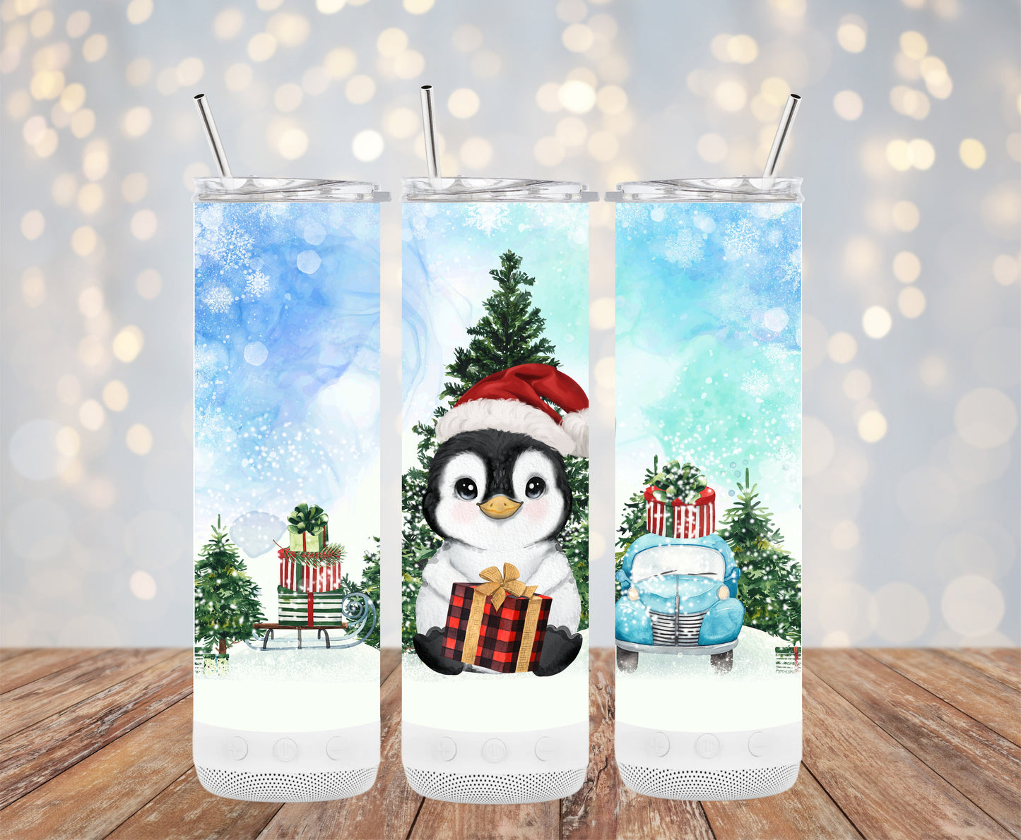 Whimsical Winter Penguin with Santa Hat Tumblers 6216141