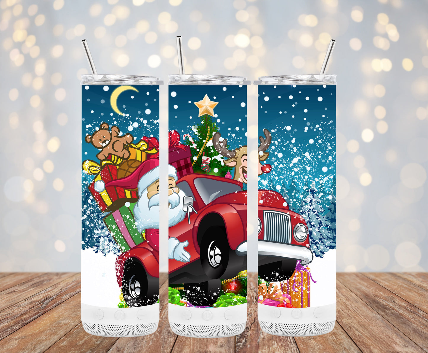 Santa and Reindeer Christmas Scene Decorative Tumblers 6216130