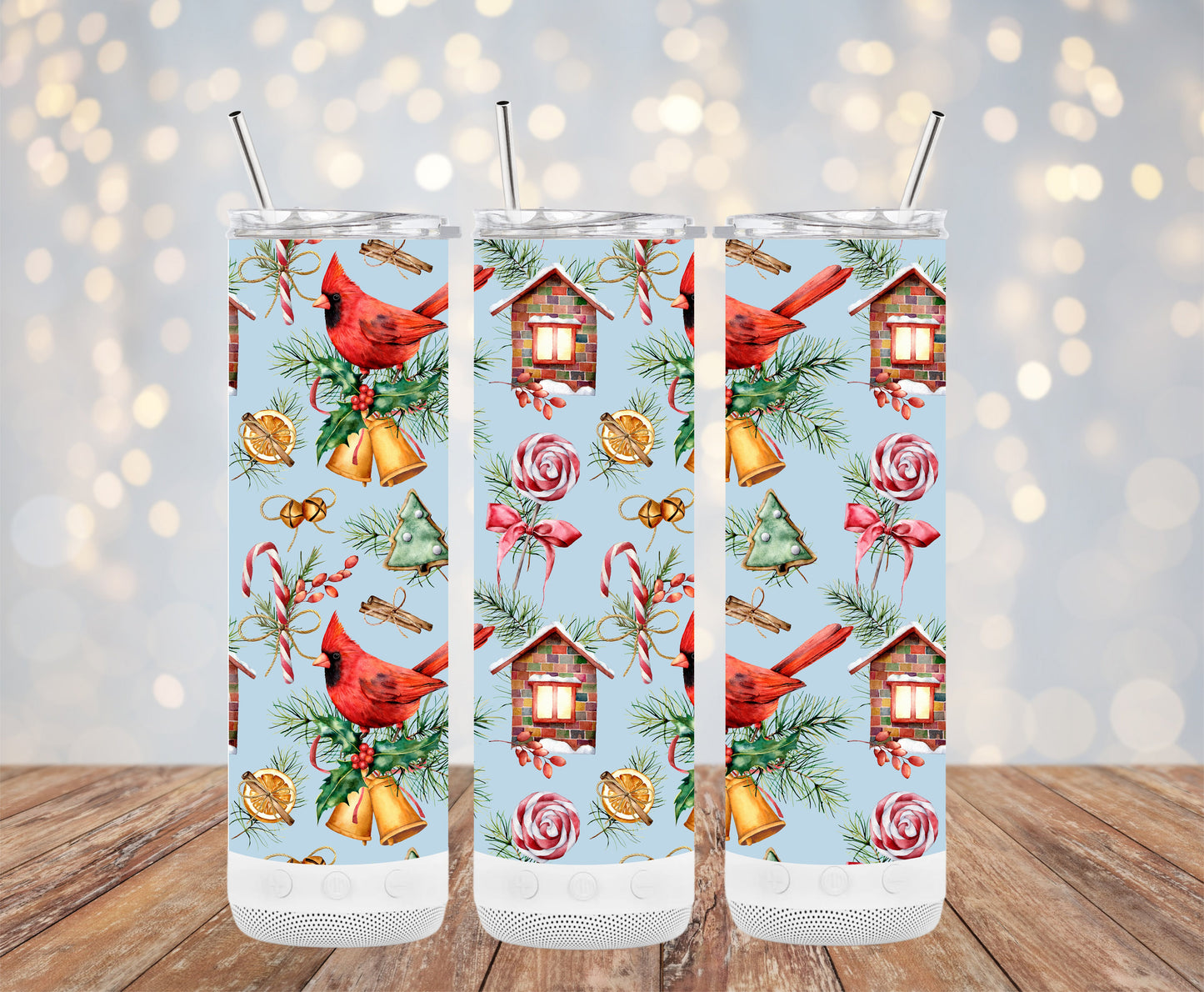 Festive Cardinals and Holiday Decor Pattern Tumblers 6216103