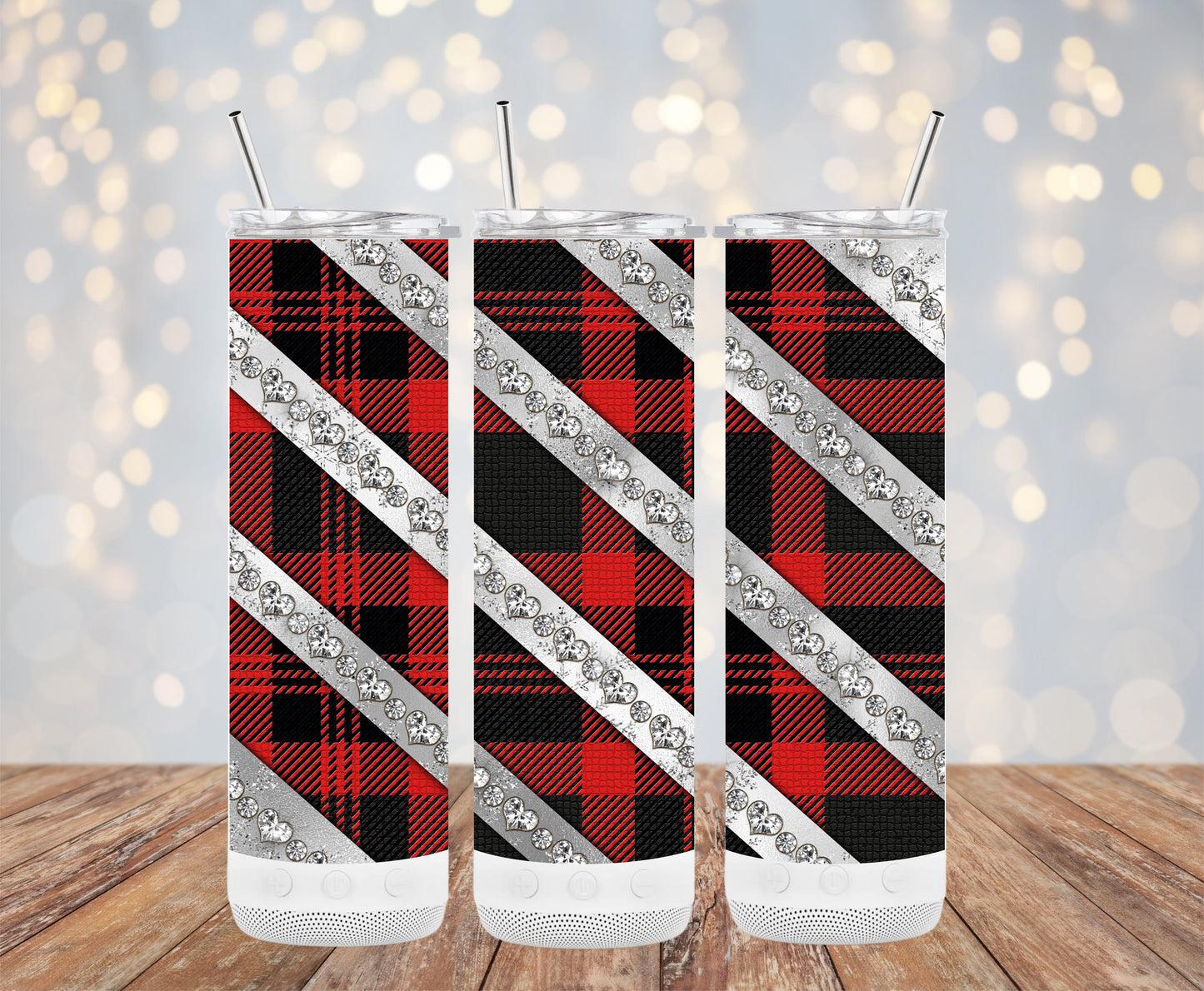 Elegant Red Plaid Pattern With Sparkling Stripes Tumblers 6216257