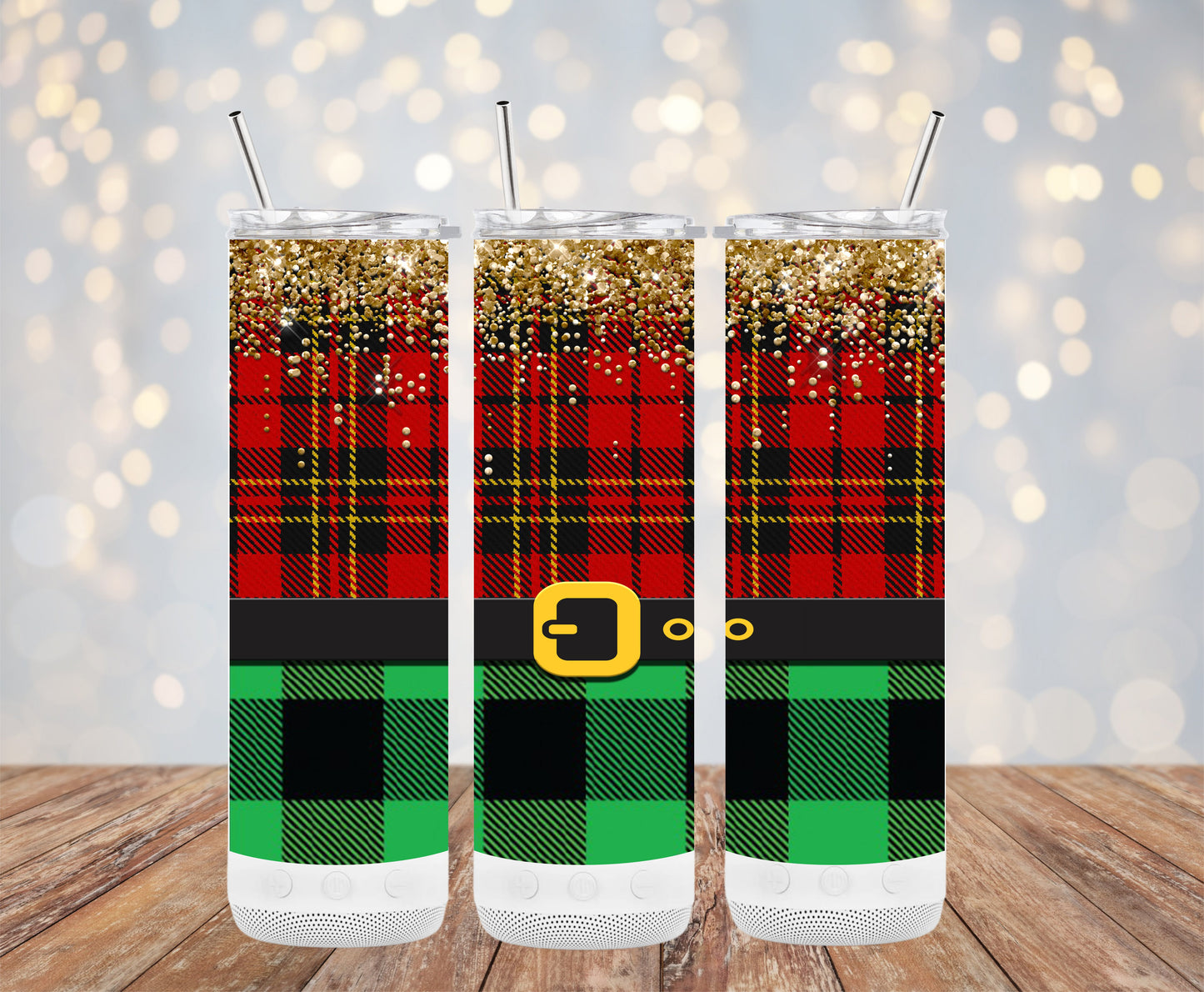 Glittery Red and Green Plaid Santa Belt Tumblers 6216282 Christmas Tumbler