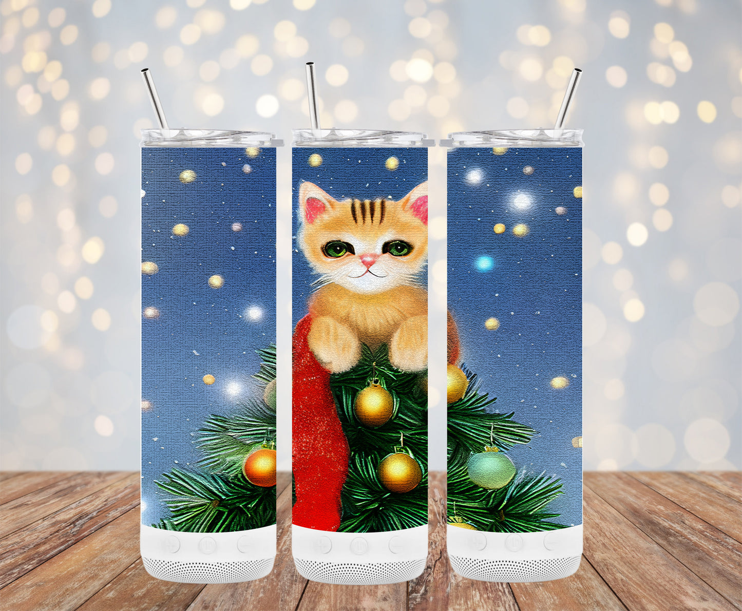 Festive Christmas Cat on Tree Print Tumblers 6216219