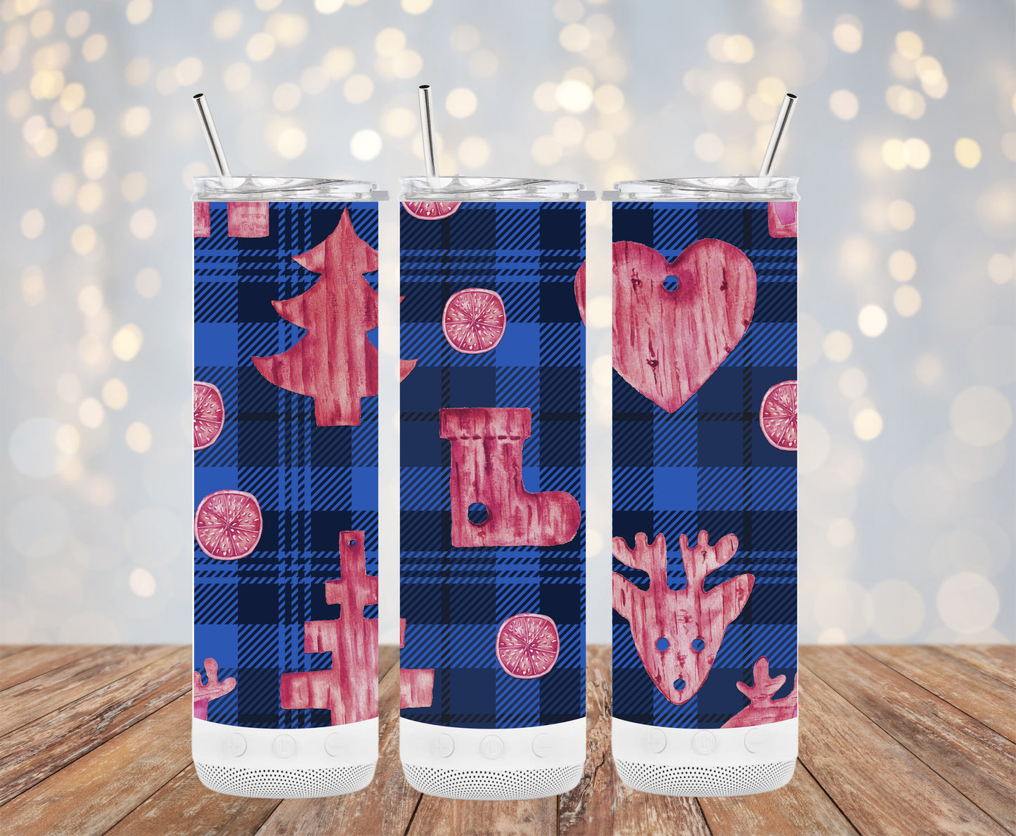 Plaid Blue Pattern with Christmas Designs Tumblers 6216275 Christmas Tumbler