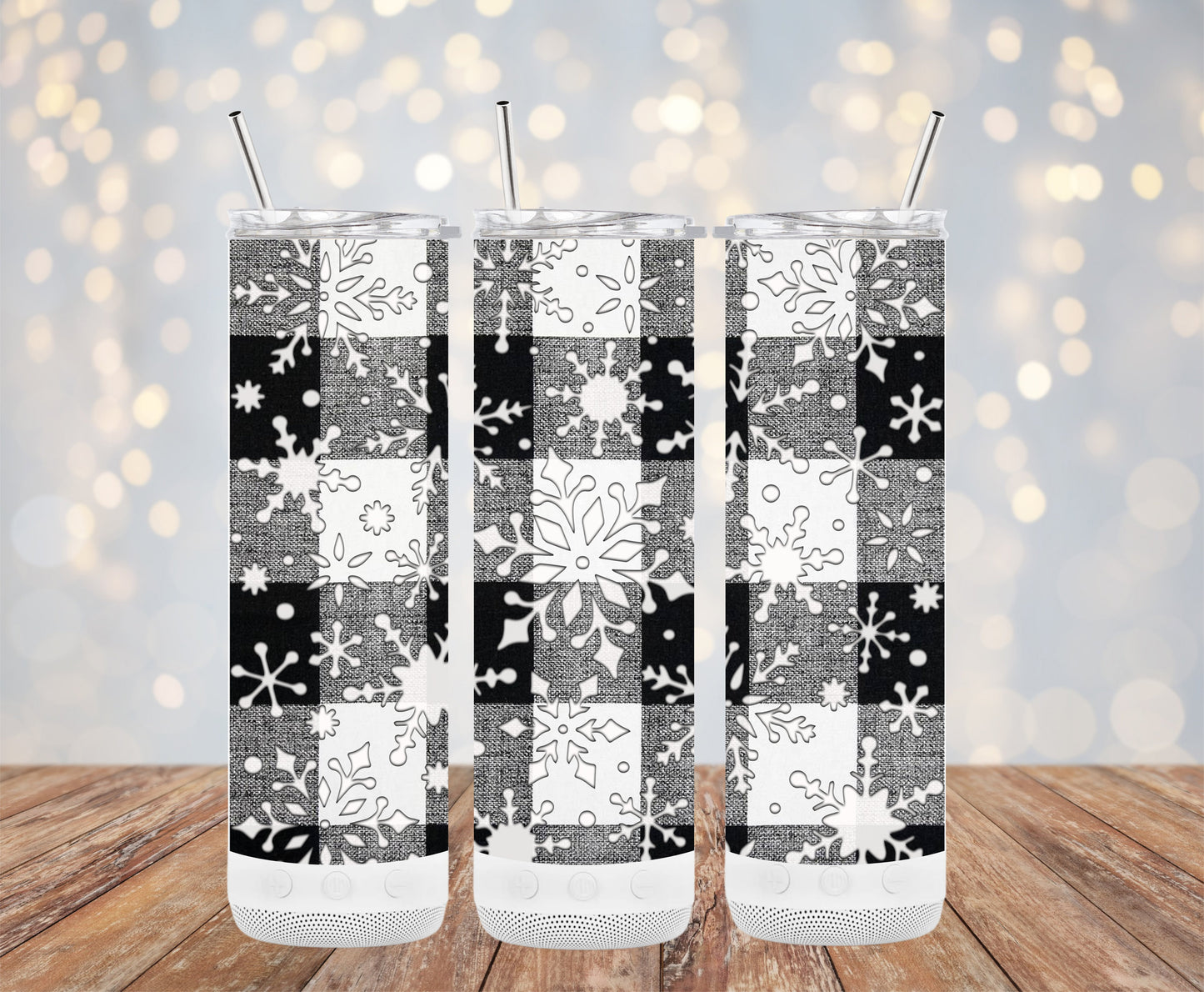 Checkered Snowflake Pattern Black and White Tumblers 6216264