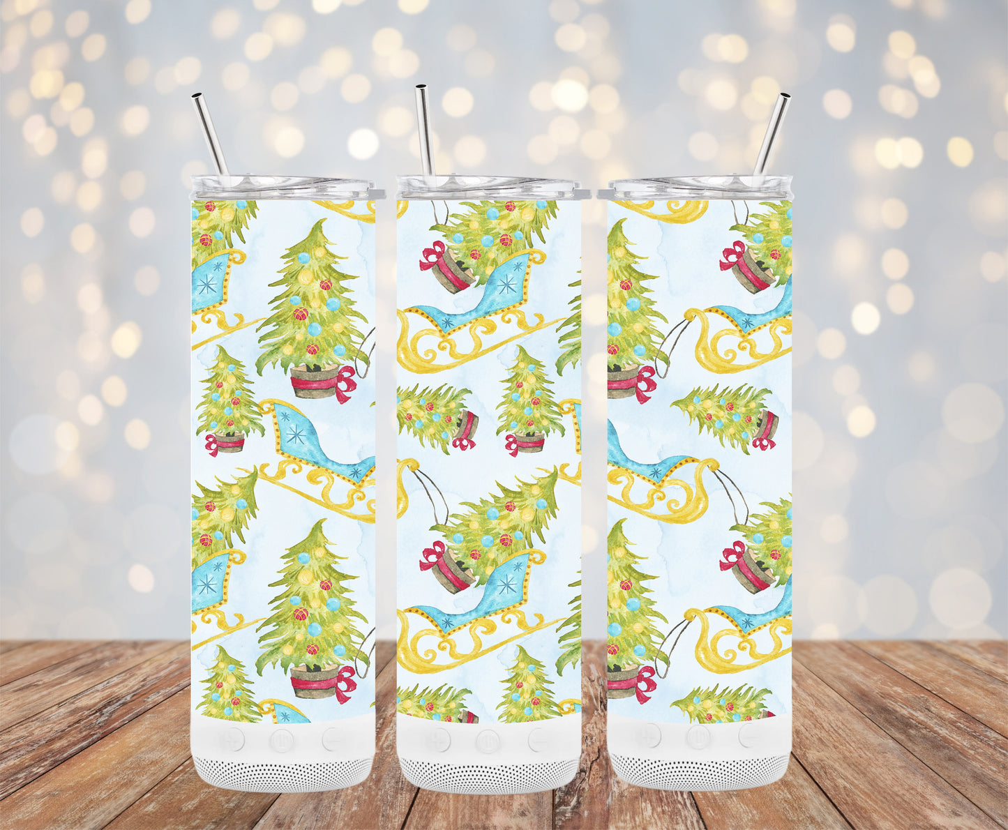Festive Christmas Trees and Sleigh Pattern Tumblers 6216152 Christmas Tumbler
