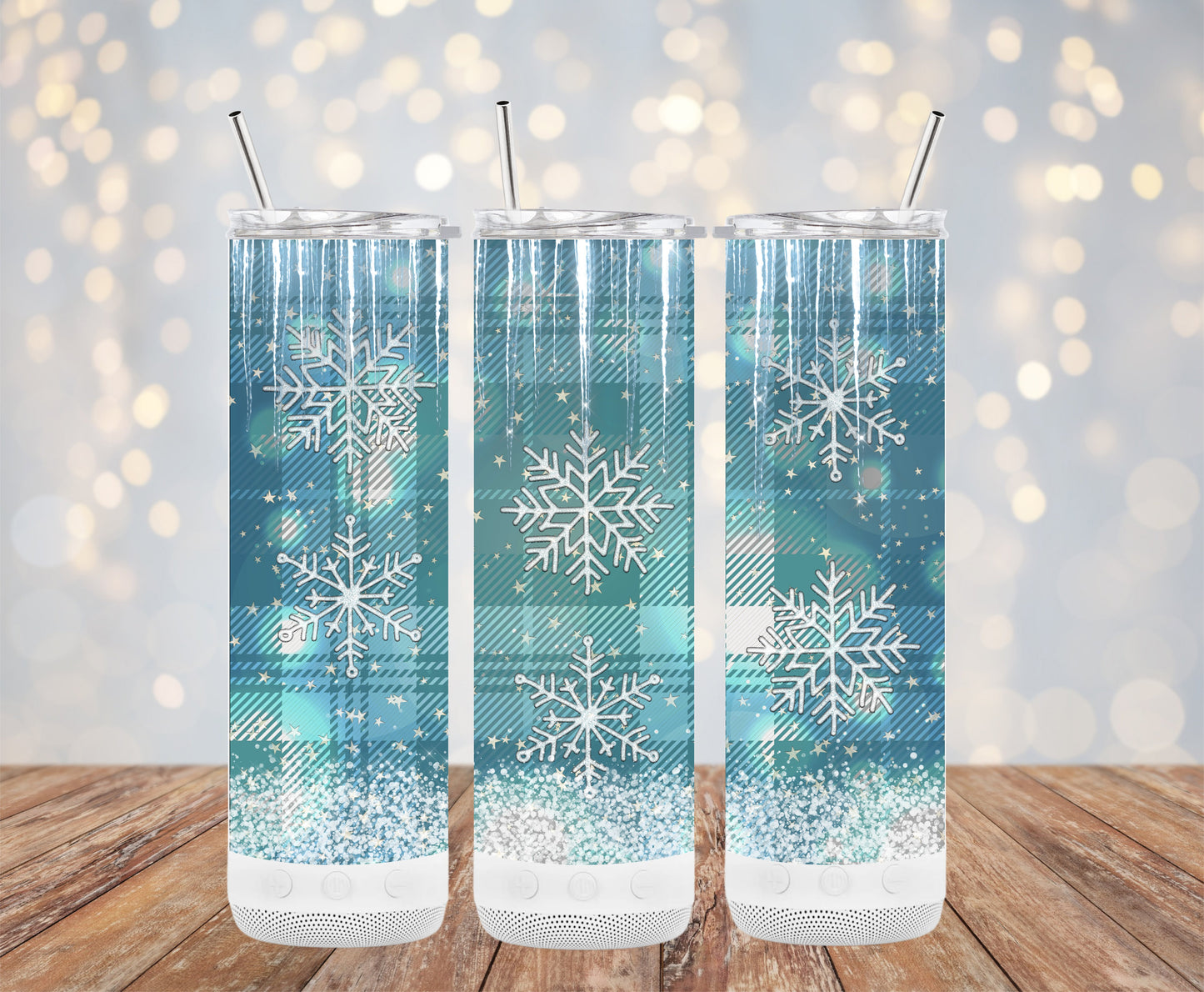 Festive Winter Snowflake Design Blue Plaid Tumblers 6216256