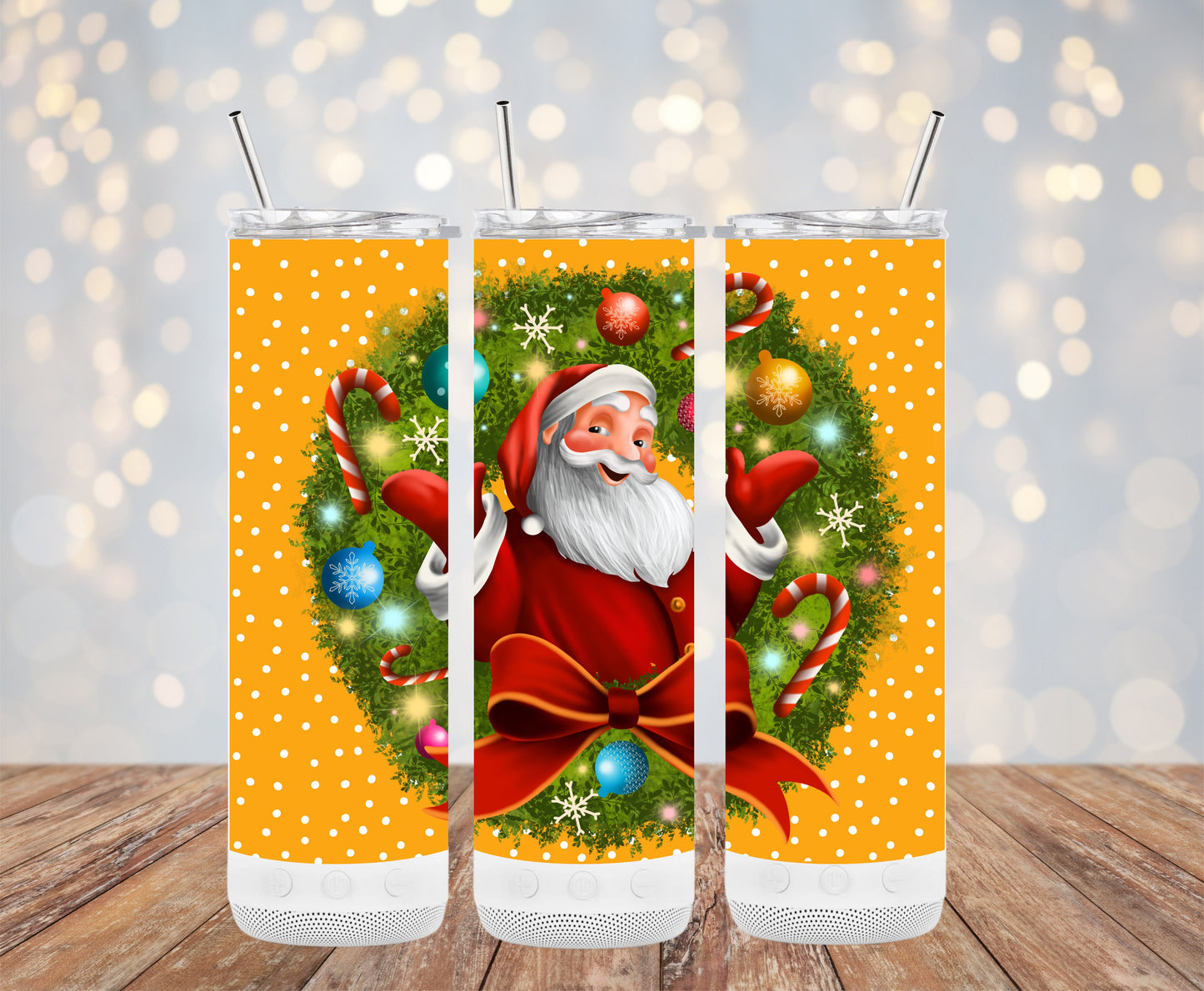 Festive Santa Christmas Wreath With Candy Canes Tumblers 6216119