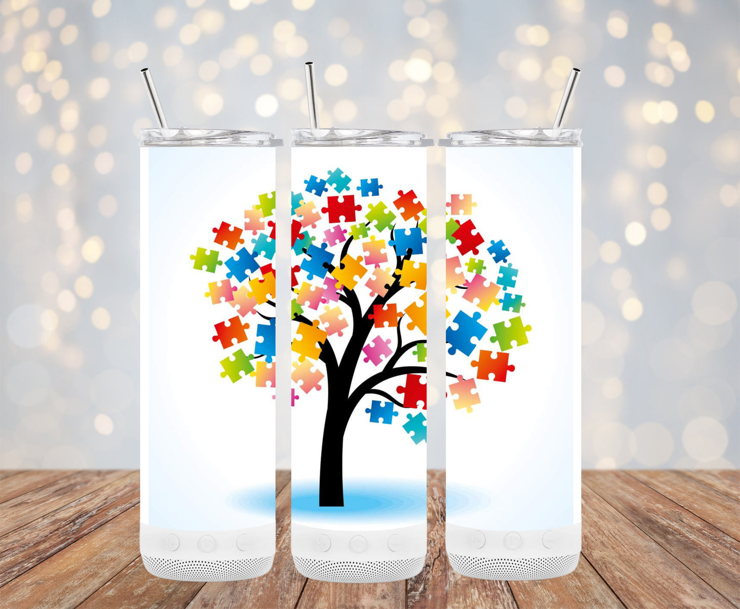 Vibrant Puzzle Pieces Tree Design Tumblers