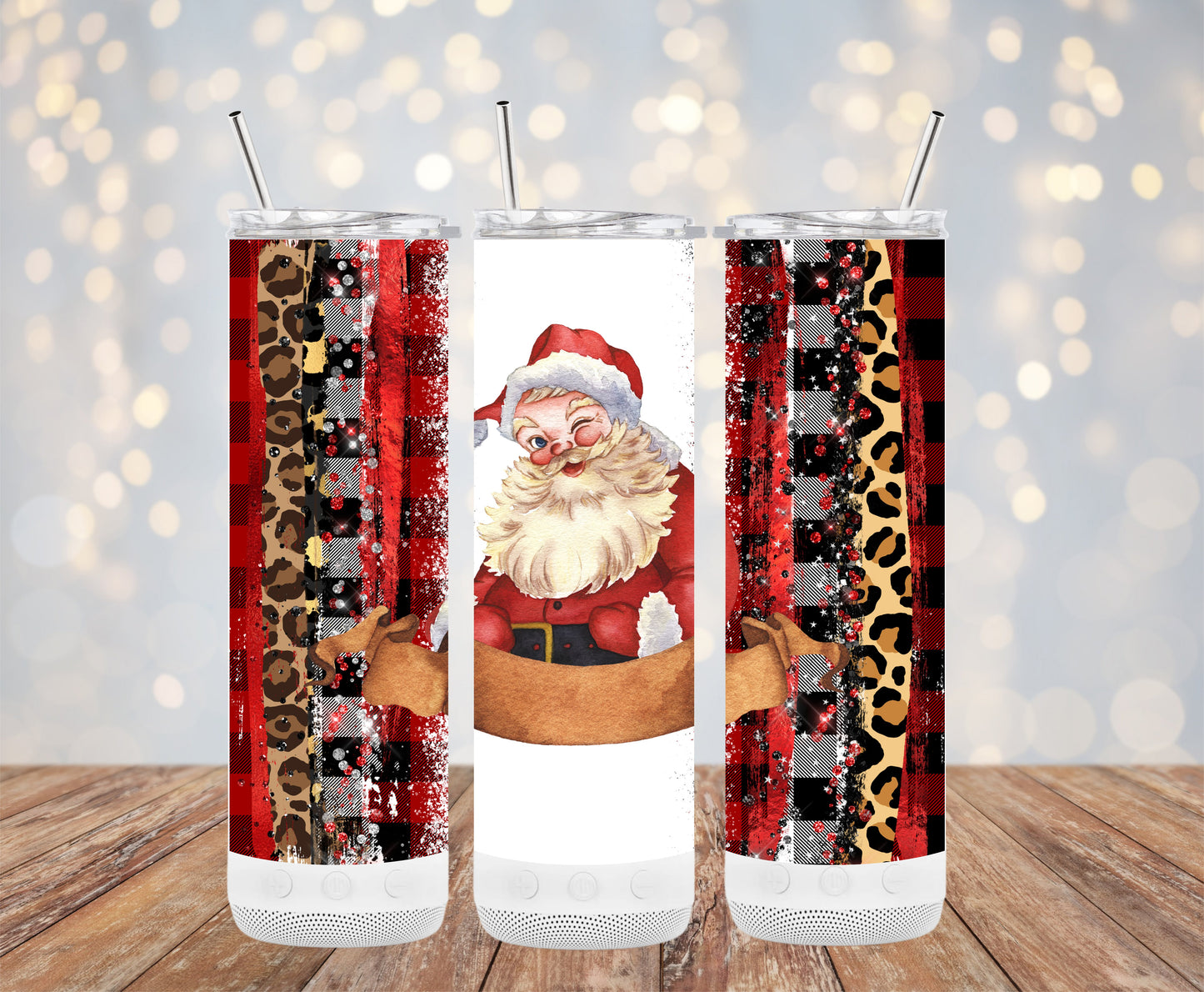 Santa Claus with Plaid Leopard Print Tumblers 6216122 Christmas Tumbler