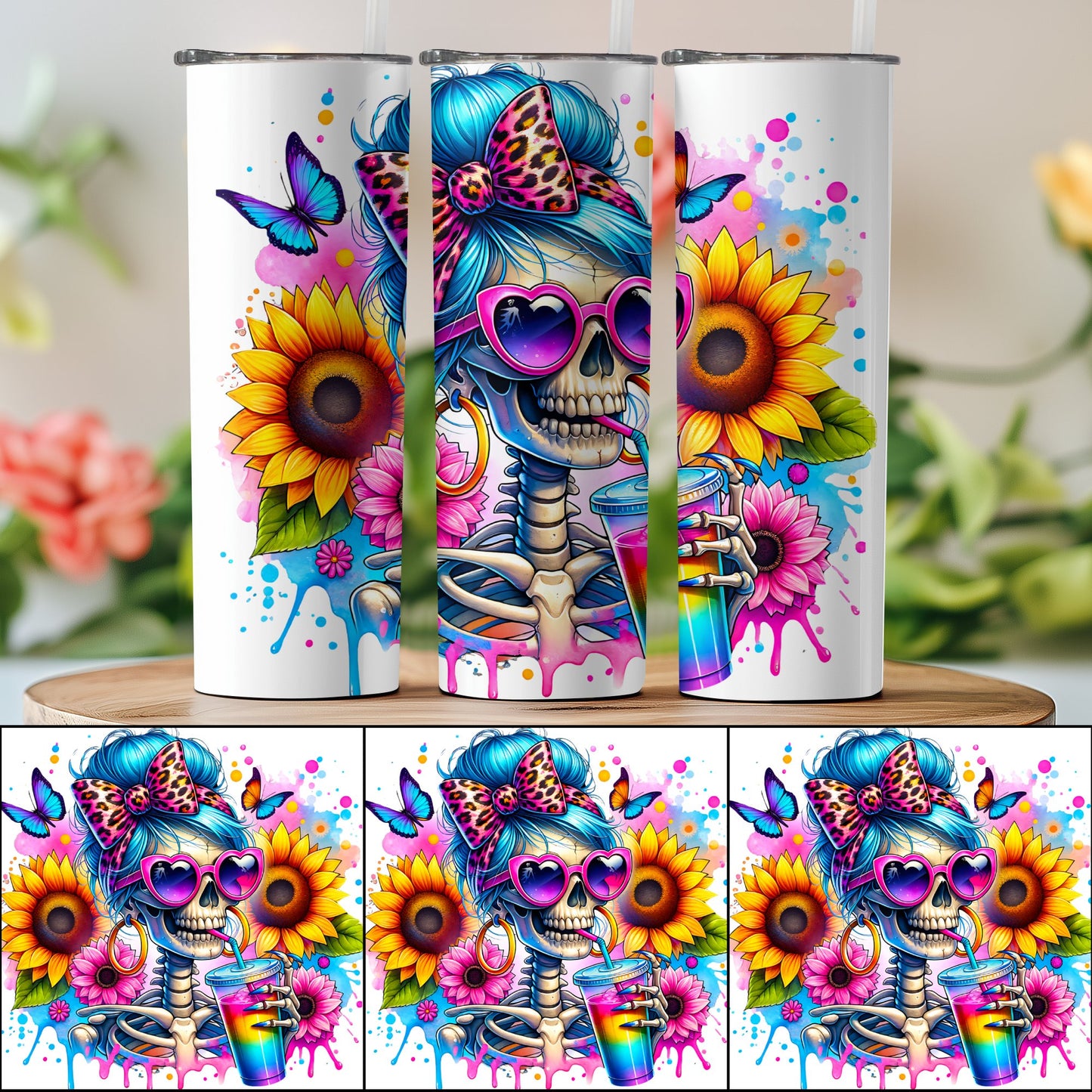 Colorful Floral Skull Design Tumbler Cup Product Type