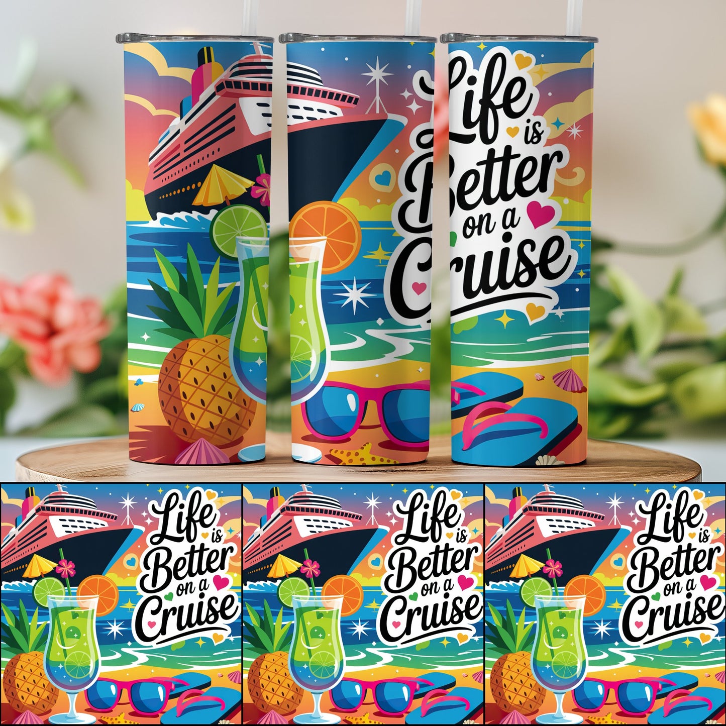 Colorful Cruise Vacation Theme Travel Tumblers product type