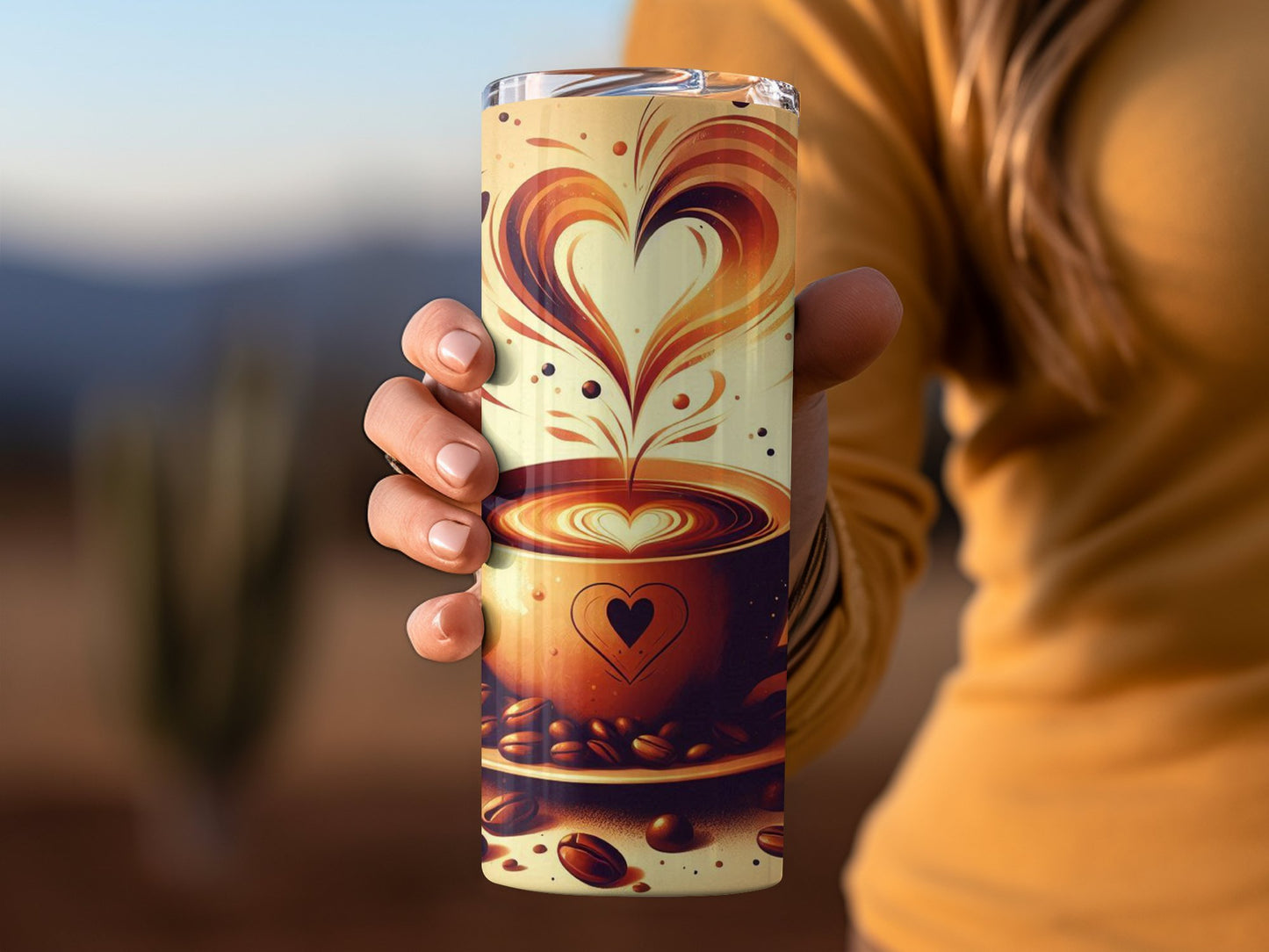 Heart and Coffee Art Design Tumbler for Unique Product Type