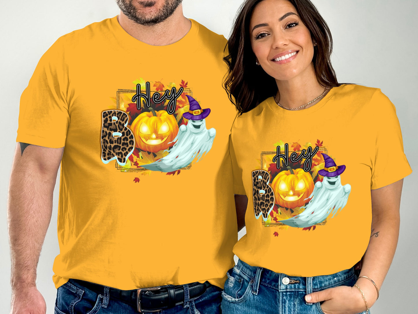 Hey Boo Halloween T-Shirt Featuring Pumpkin and Ghost product