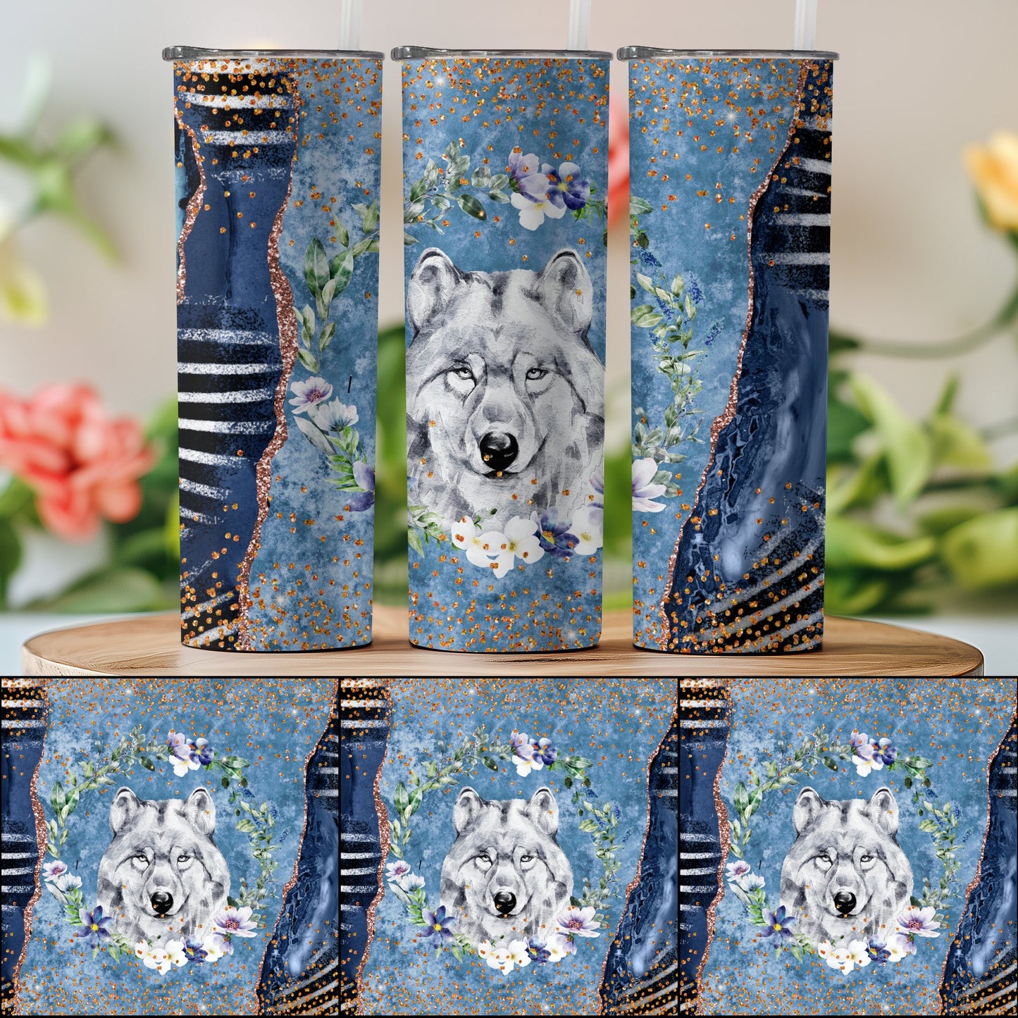 Lone Wolf Blue Artistic Glitter Tumbler product