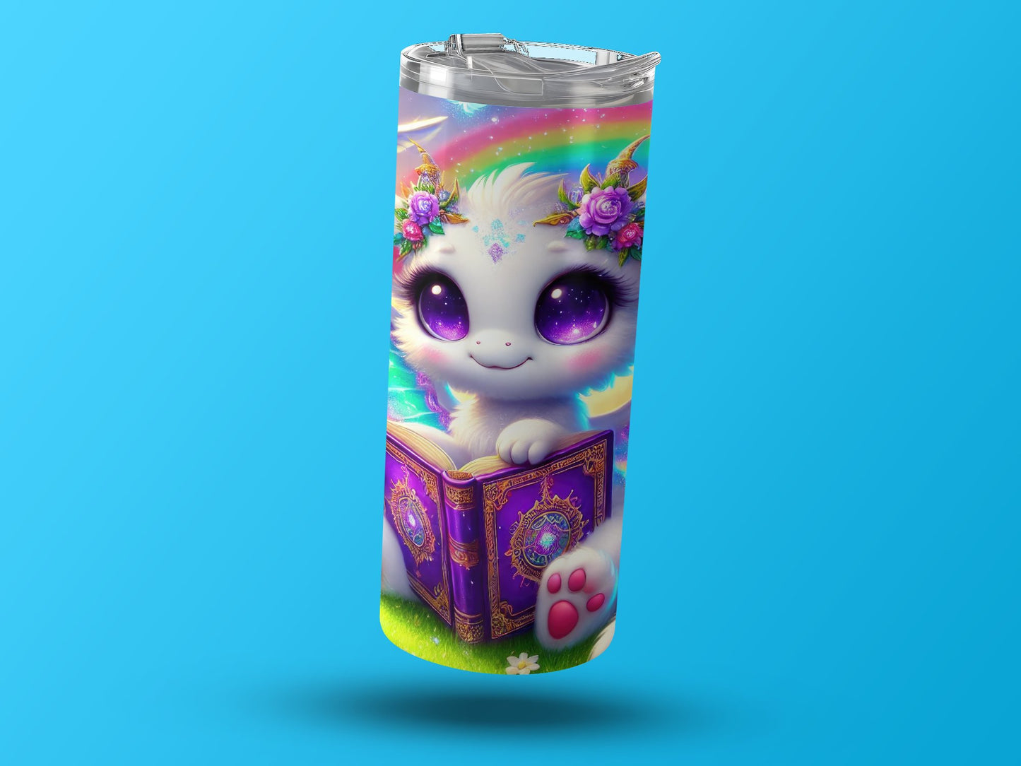 Cute Fantasy Cat with Book Colorful Tumbler product