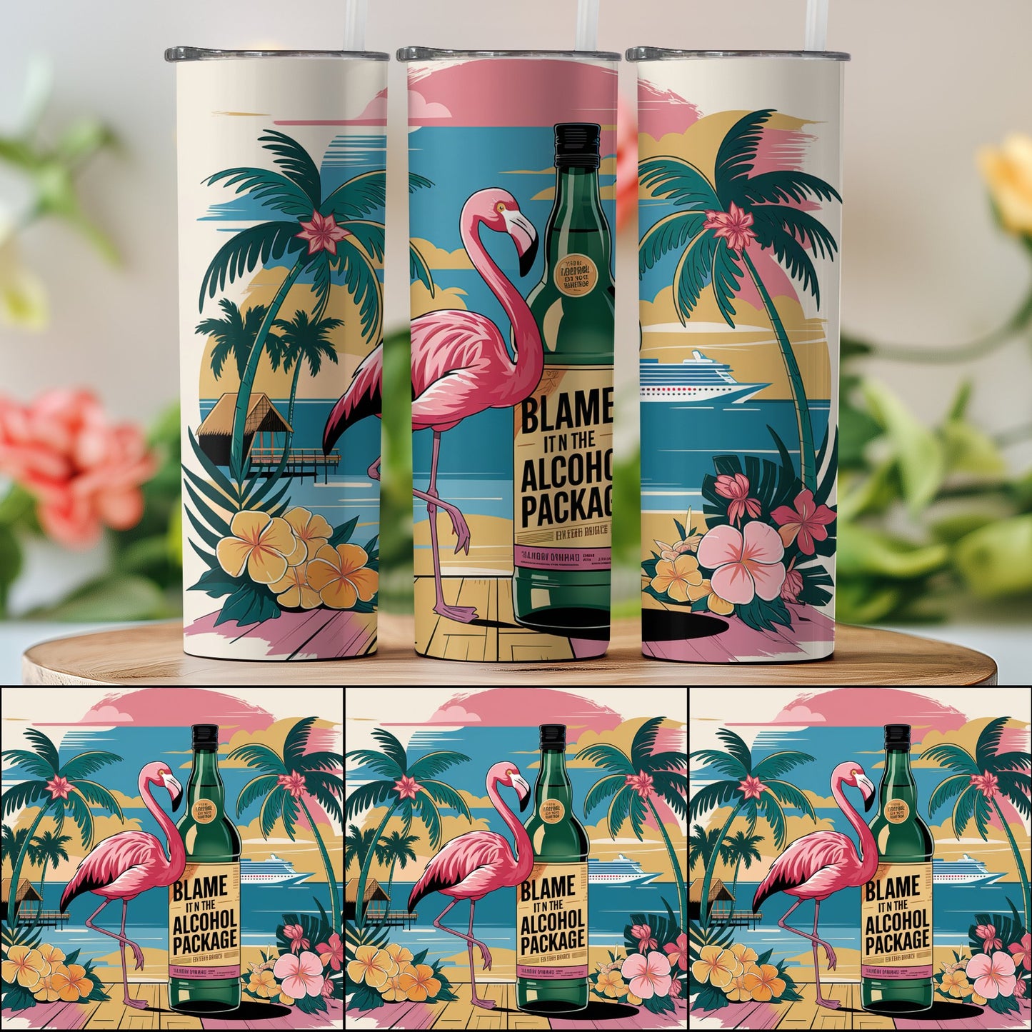 Tropical Flamingo Cruise Scene Tumbler product type