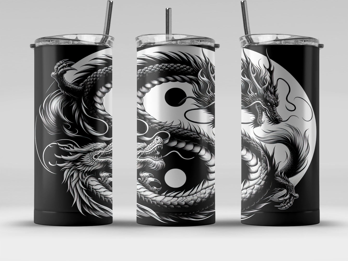 Dynamic Dragon Yin Yang Tumbler with Straw Cup product