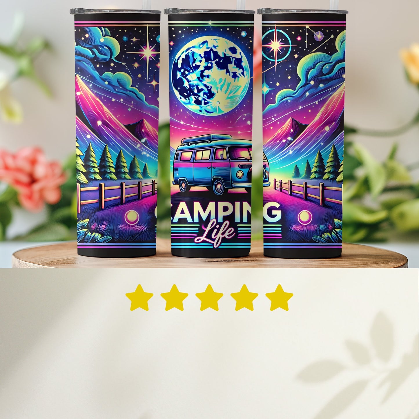 Vibrant Camping Life Artwork on Drinkware product