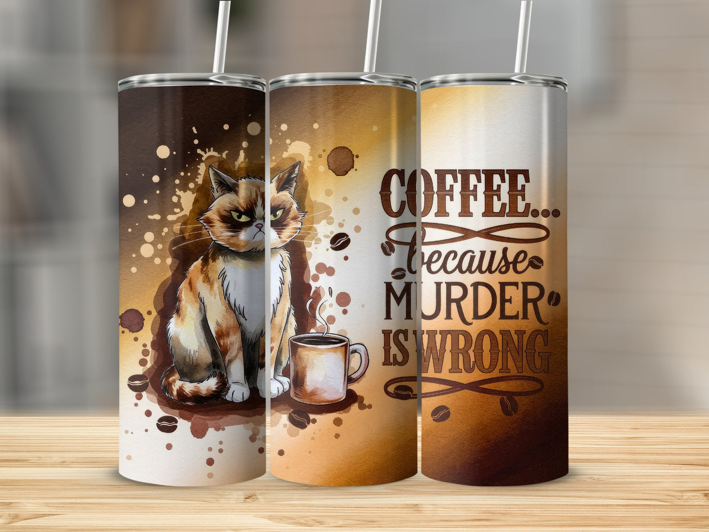 Funny Cat Coffee Because Murder is Wrong Tumbler product