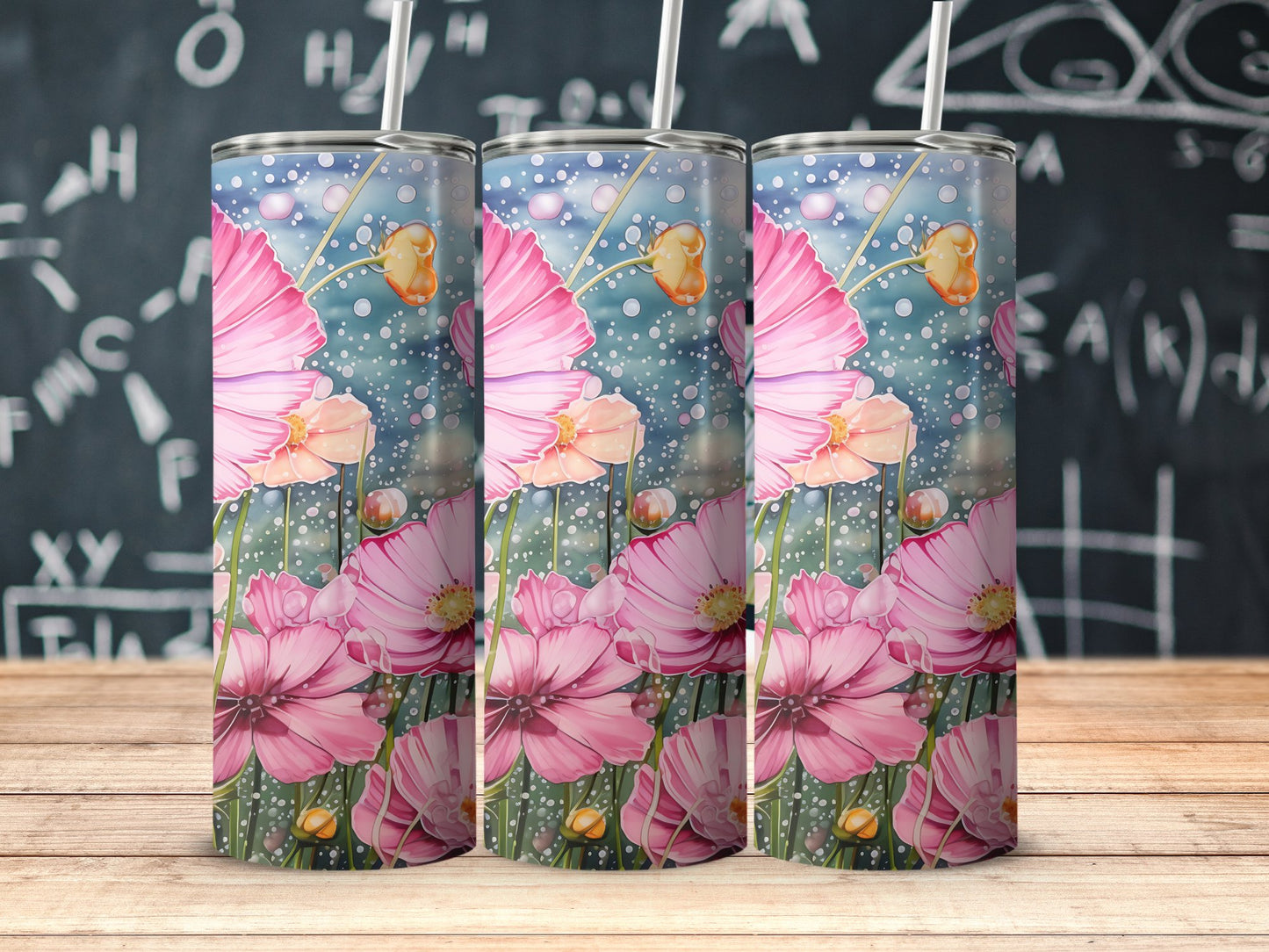 Abstract Floral Patterned Tumbler with Straw product