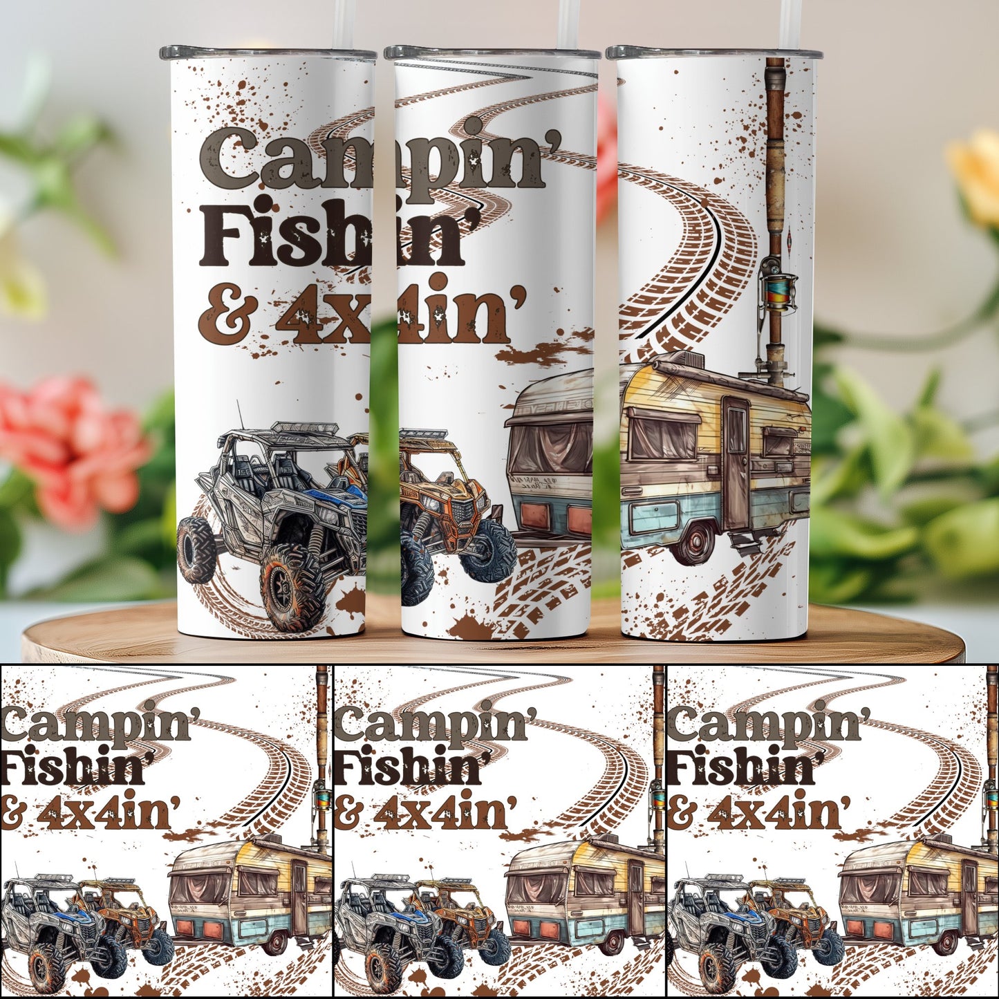 Campin Fishin and 4x4in Design on Drinkware product