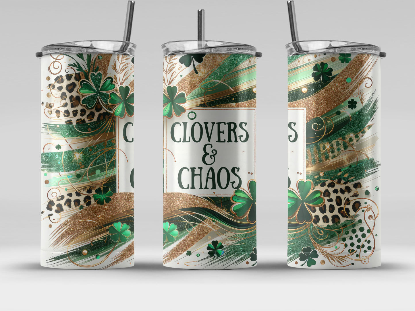 Clovers and Chaos Shamrock Design Tumbler Cup