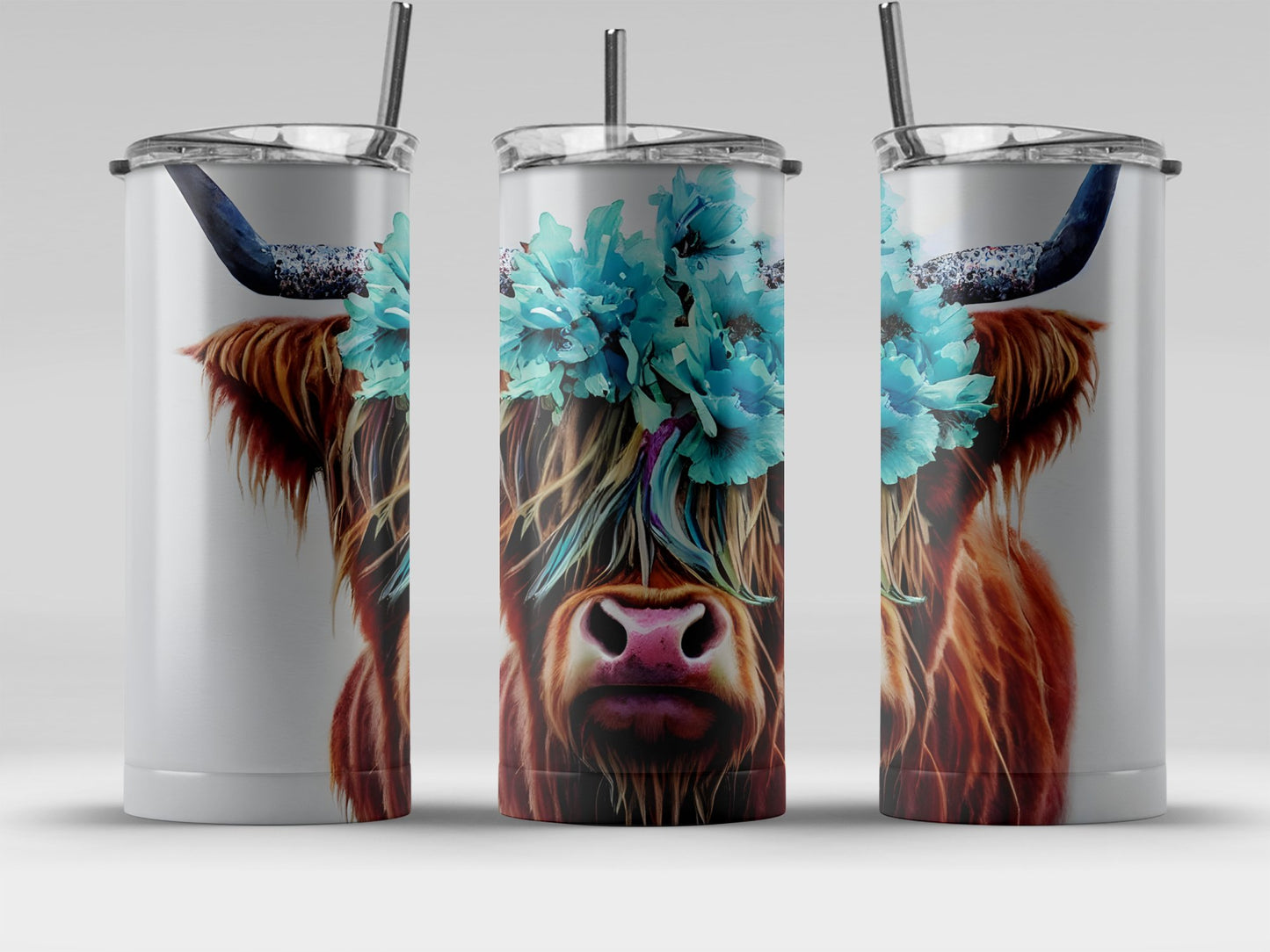 Highland Cow with Blue Flowers Tumbler product