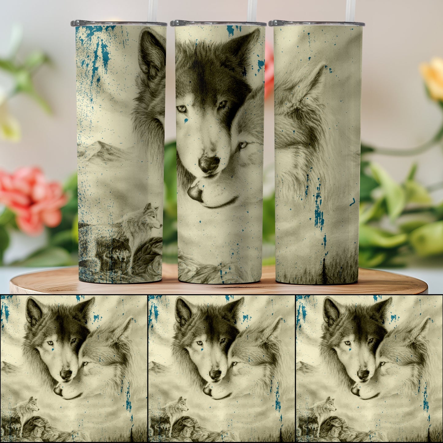 Artistic Wolves Design Insulated Tumbler product