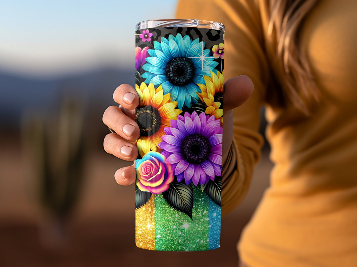 Colorful Floral Design Travel Tumbler Product