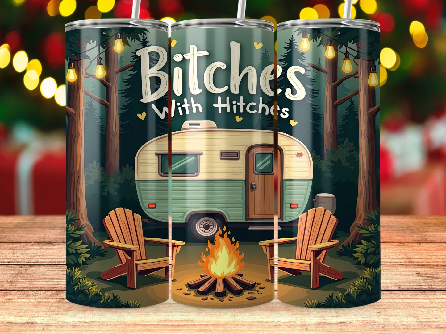 Bitches With Hitches Campfire Themed Tumbler product