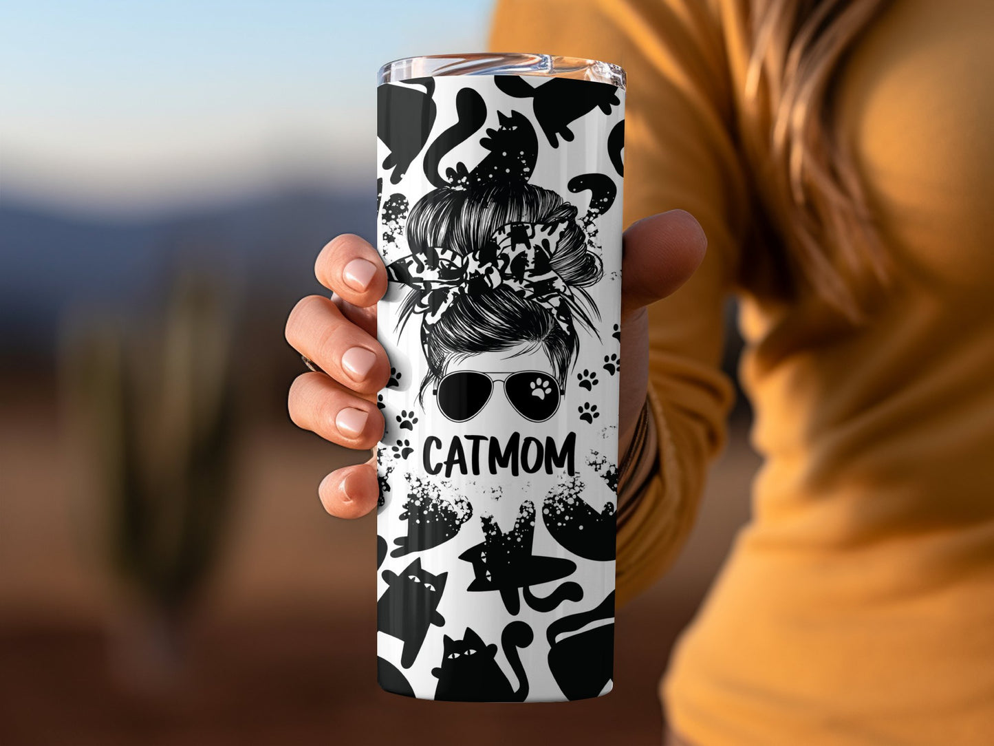 Trendy Catmom Tumbler with Funky Cat Graphics product type