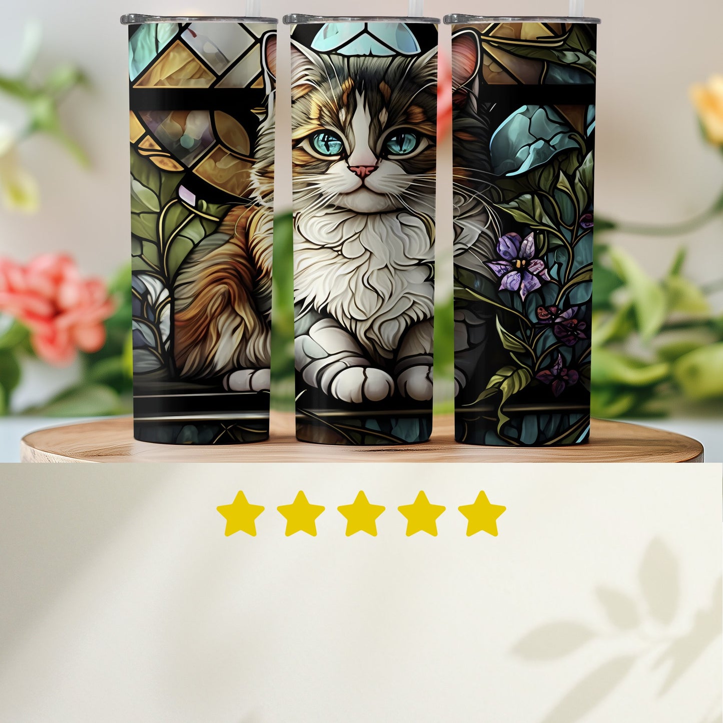 Stained Glass Style Cat Tumbler Decorative Product