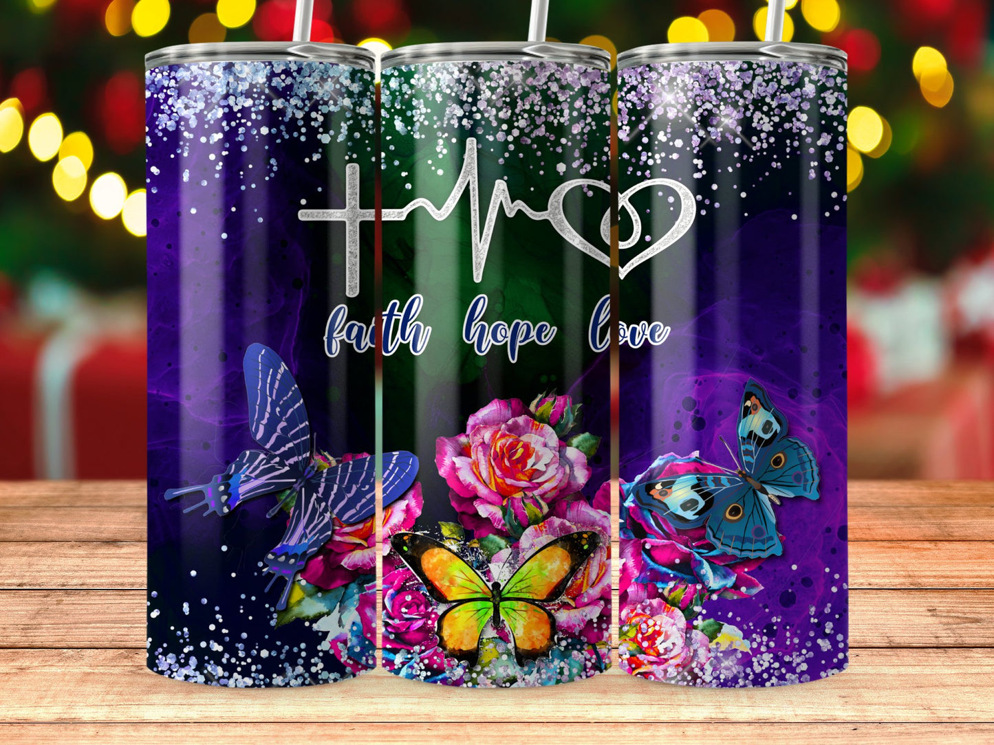 Faith Hope Love Butterflies and Flowers product