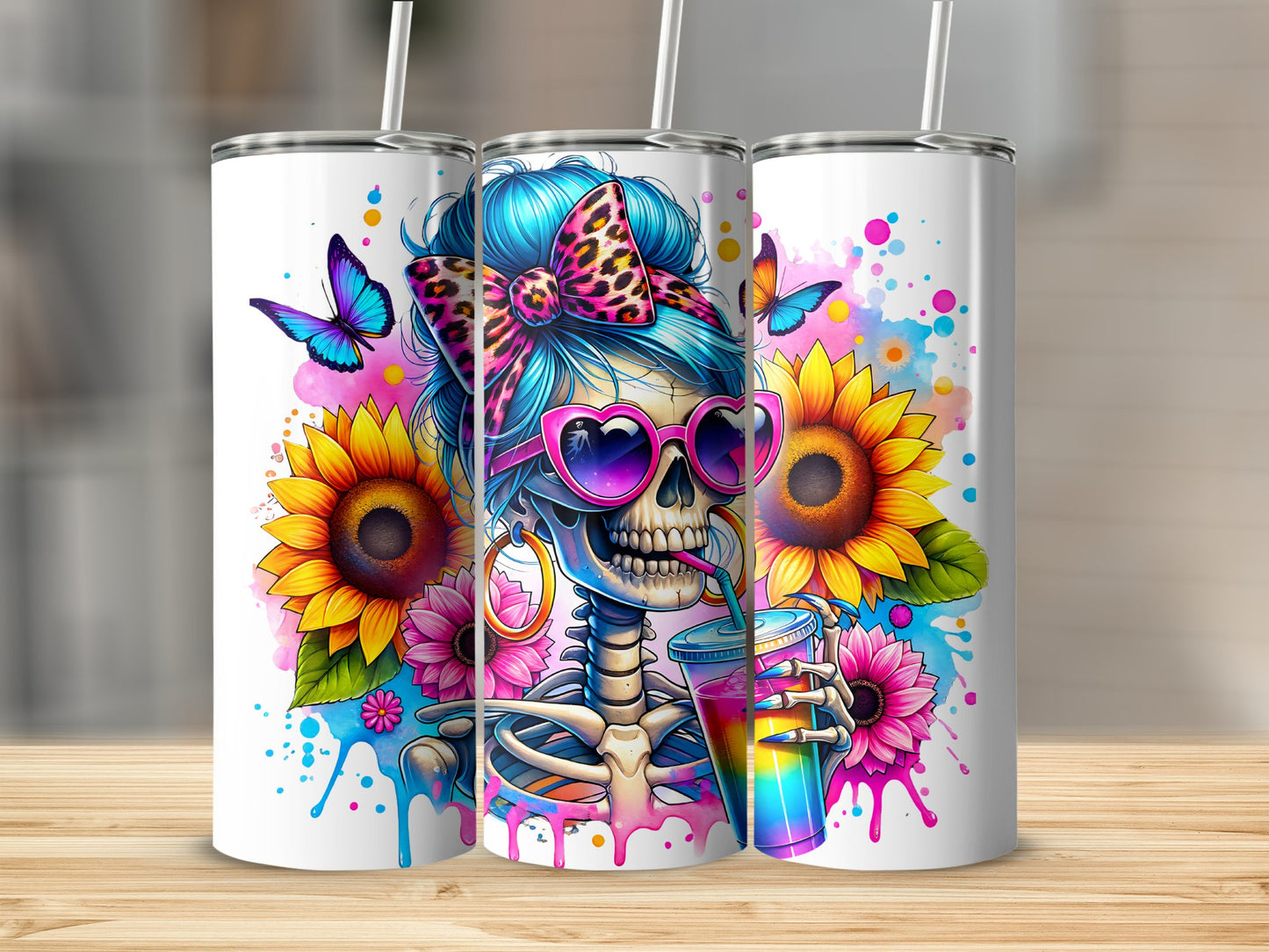 Vibrant Skeleton Sunflower Butterfly Tumbler product