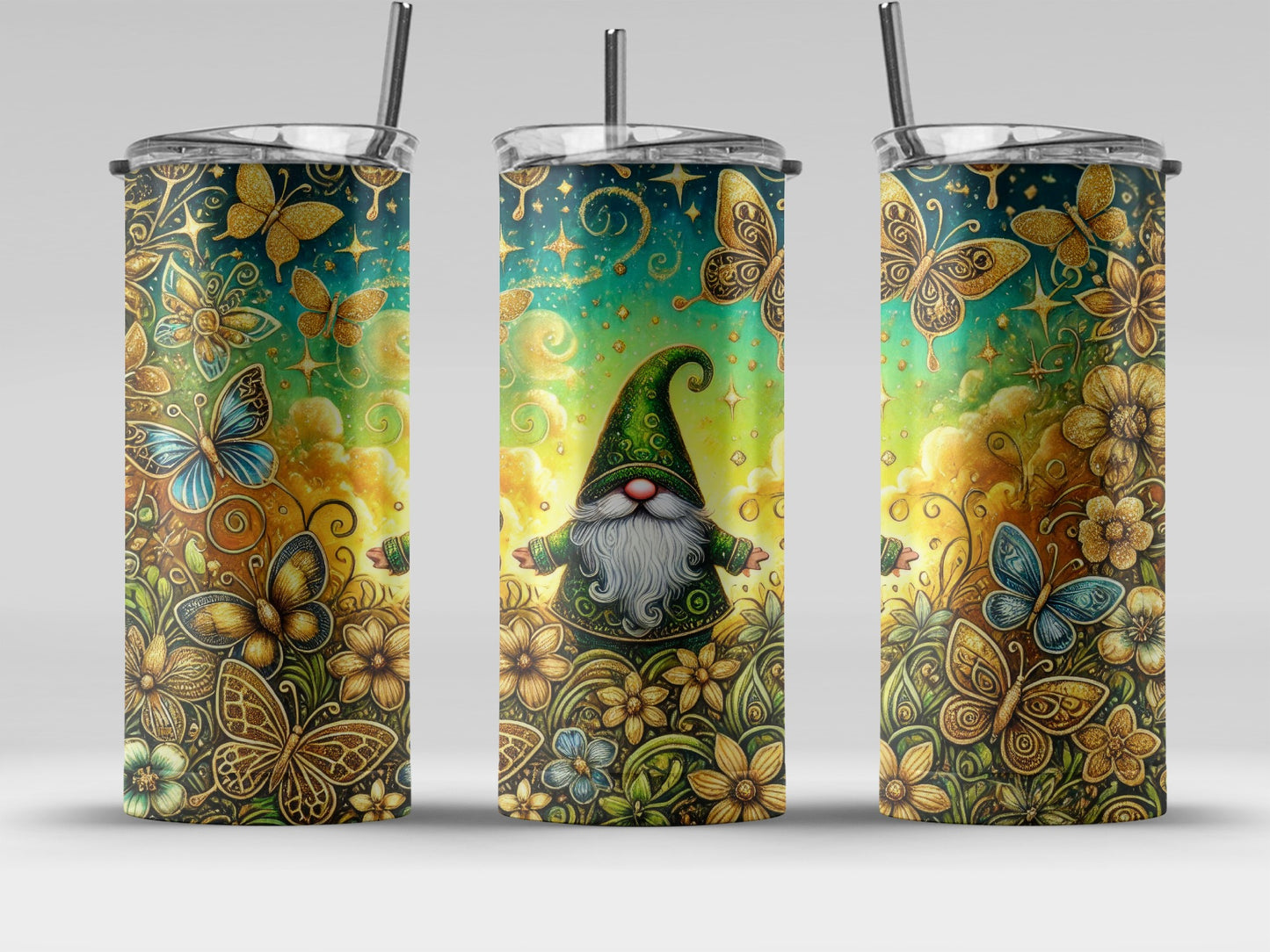 Enchanting Gnome and Butterflies Tumbler Design