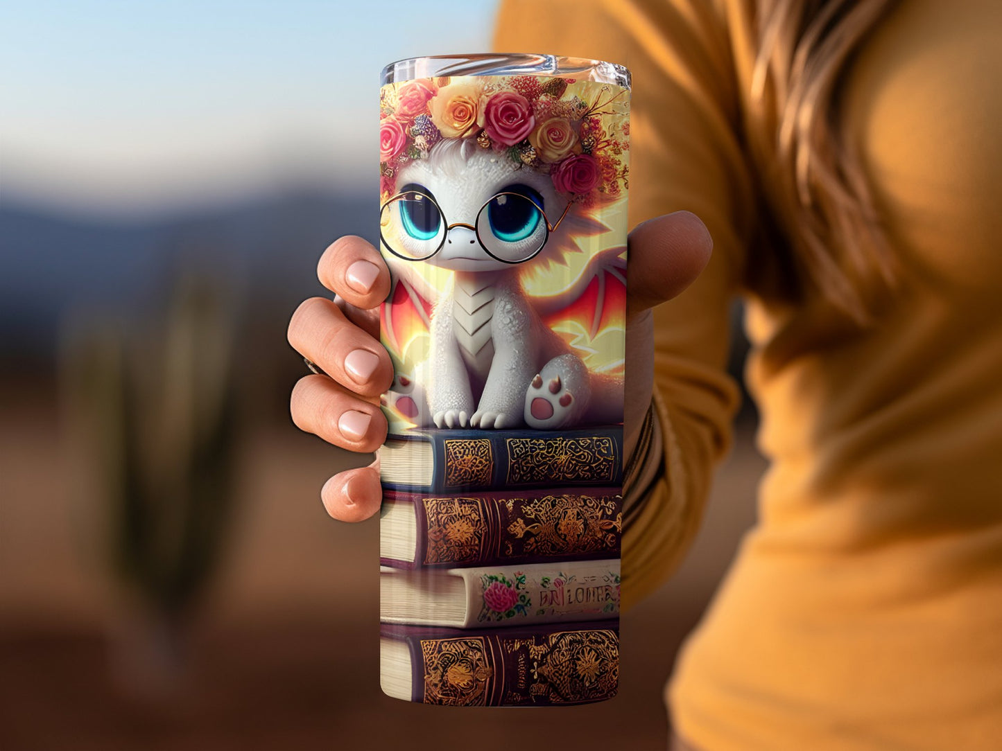 Cute Dragon with Glasses and Flowers tumbler product type