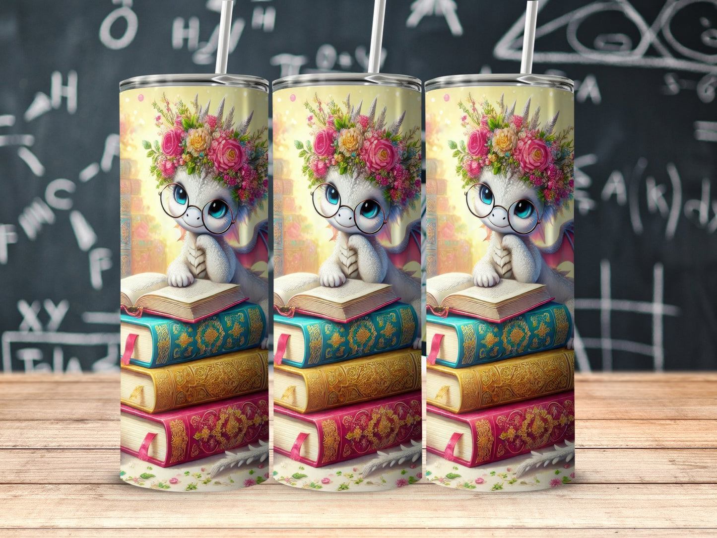 Cute Floral Cat with Books Design Tumbler product