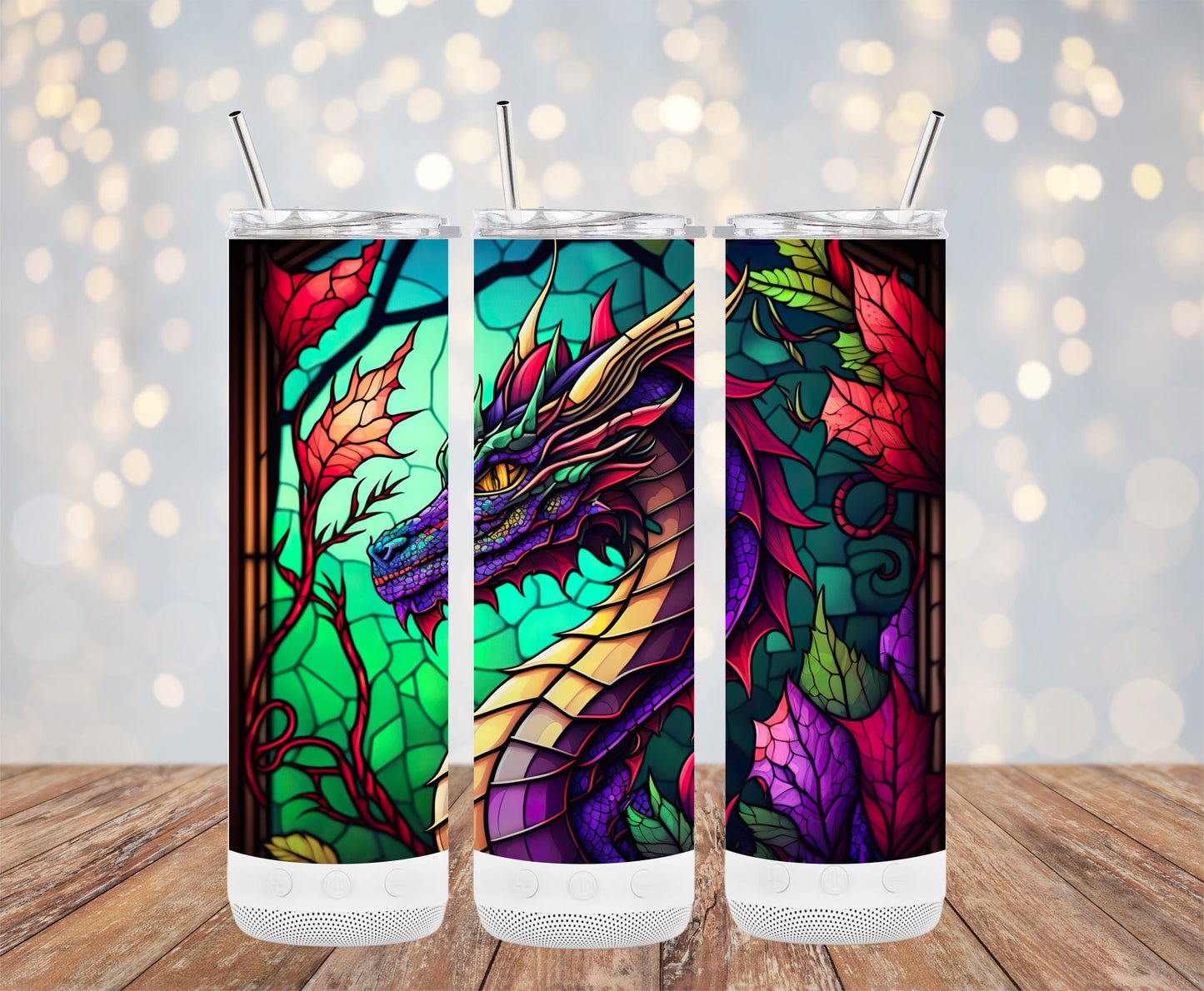 Colorful Dragon and Leaves Design Tumbler product