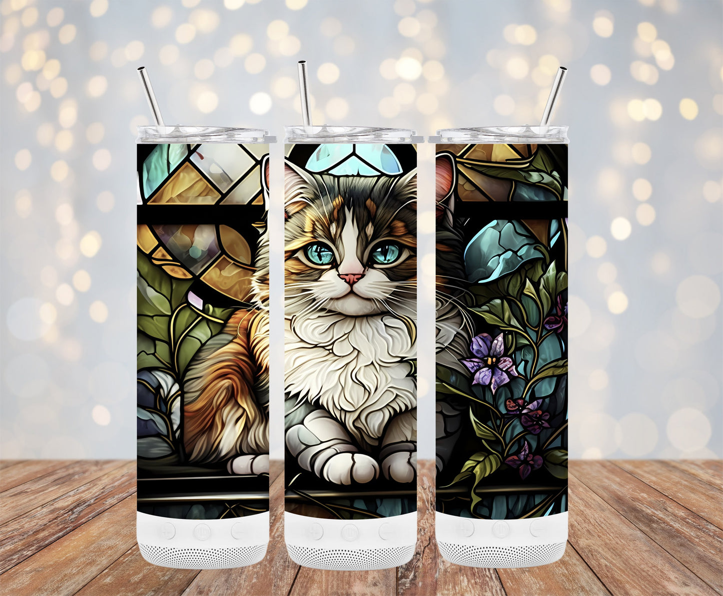 Stained Glass Cat in Garden Design Tumbler product