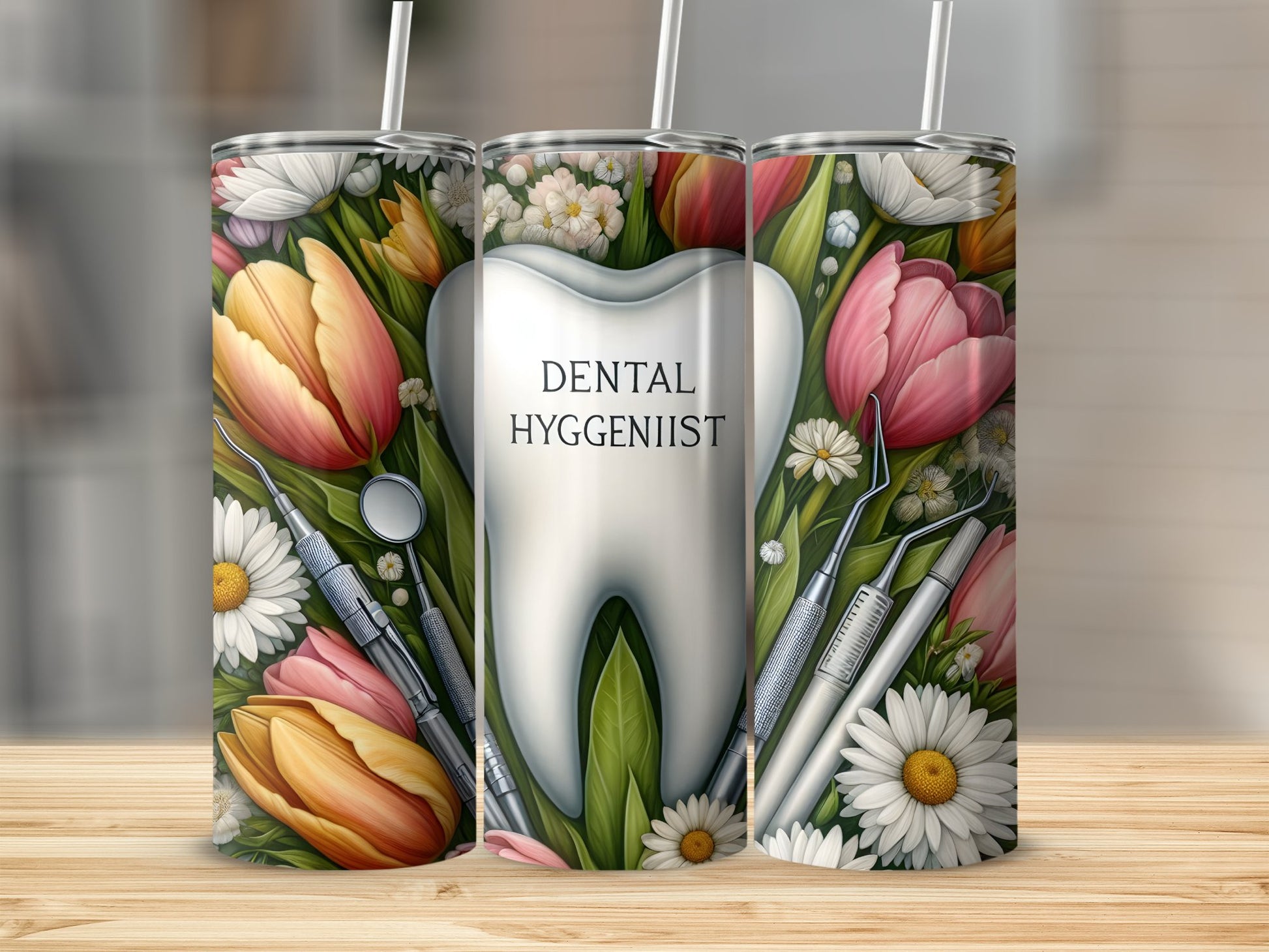 Floral Dental Hygienist Themed Tumbler Product