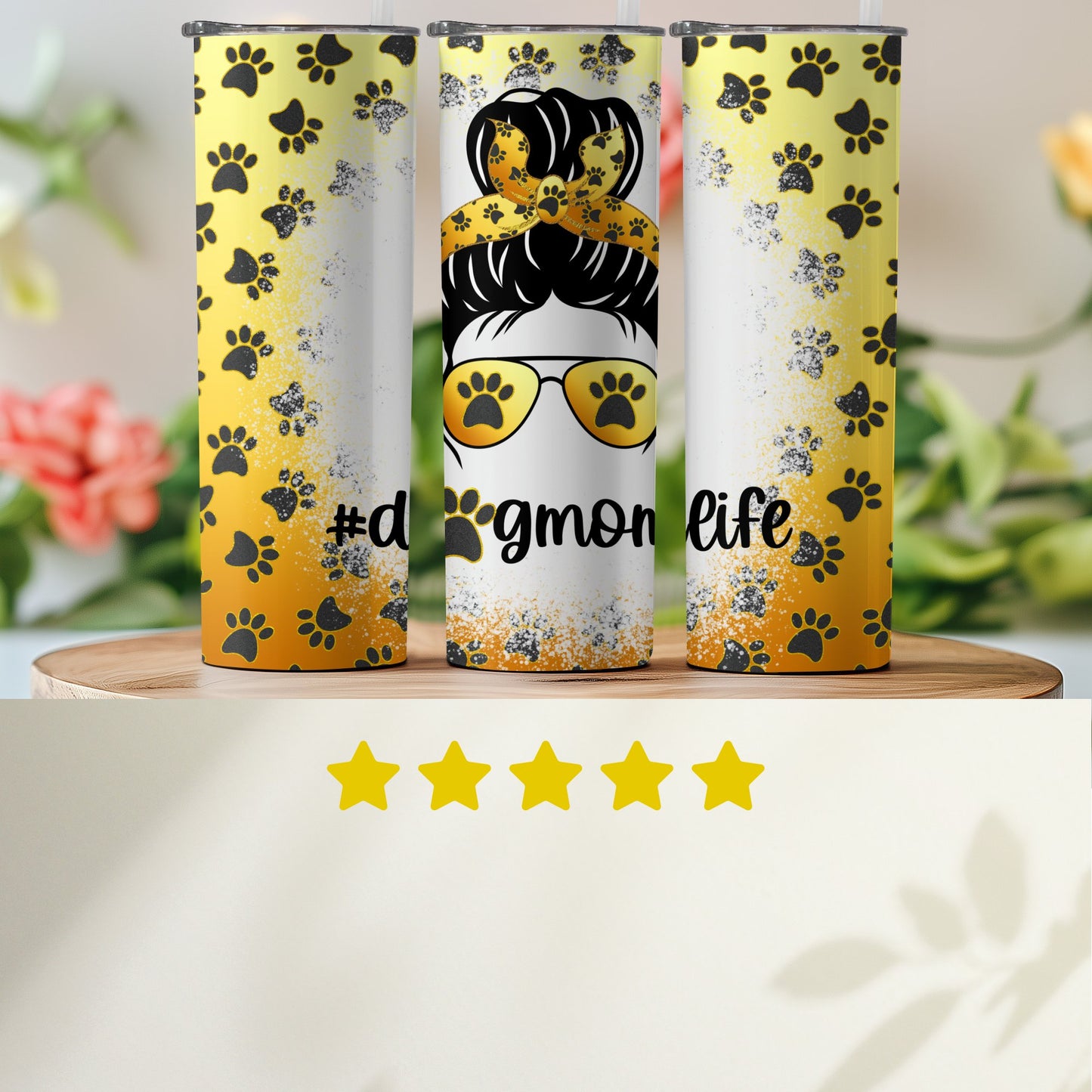 Yellow Paw Print Design Dog Mom Life Tumbler product
