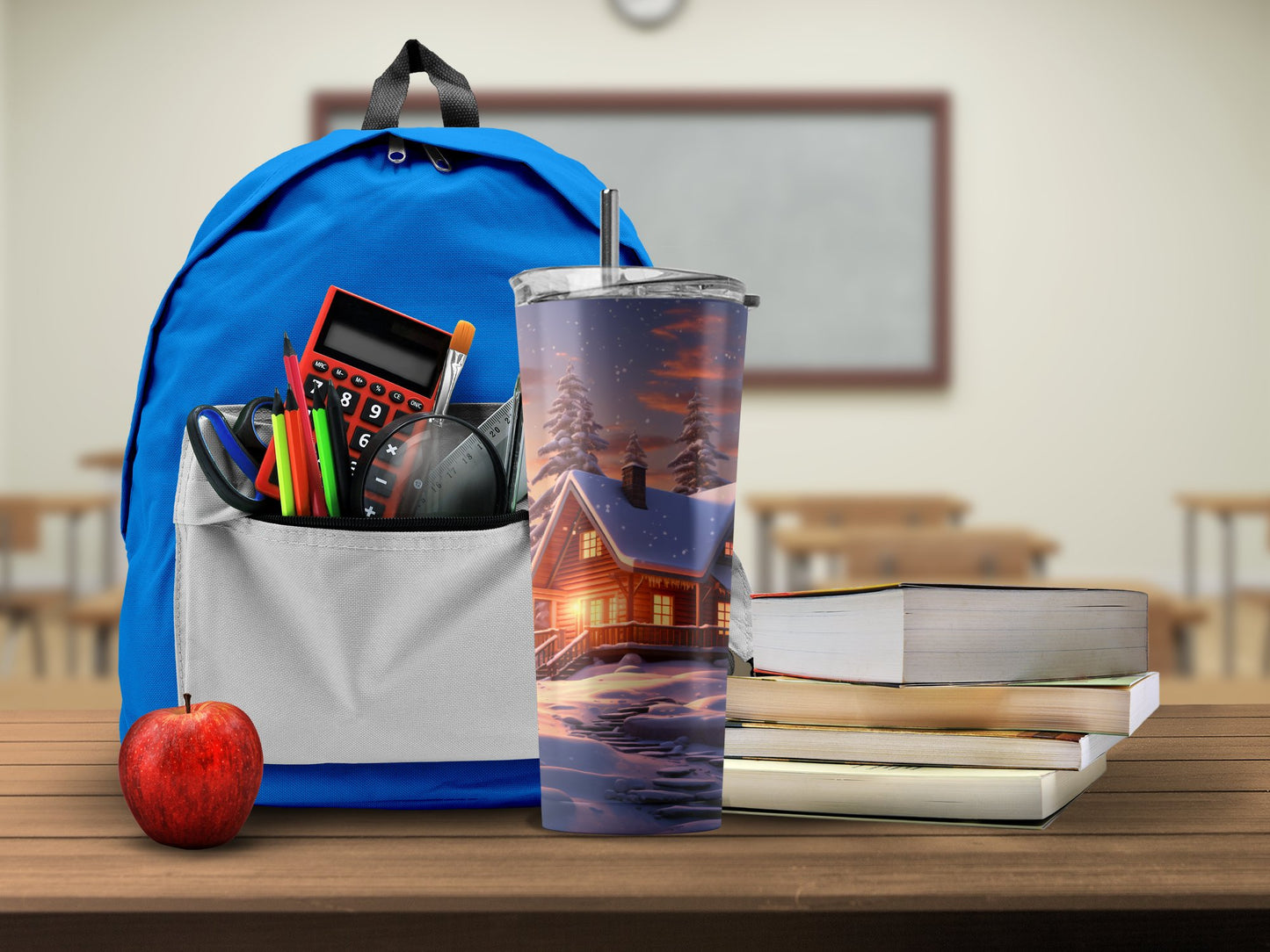 Winter Cabin Scene School Backpack product