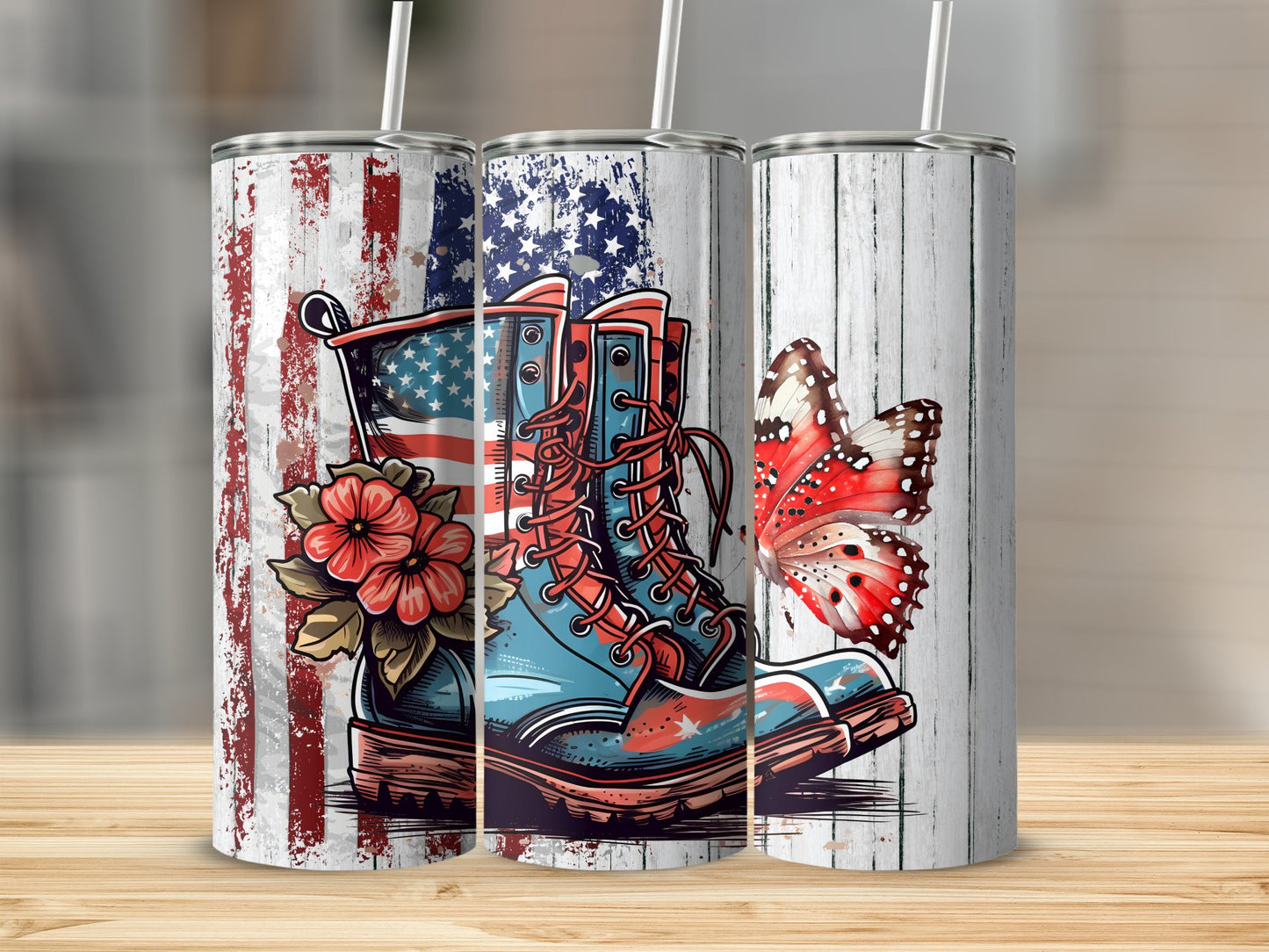 Patriotic Boots and Butterfly Design Tumblers product