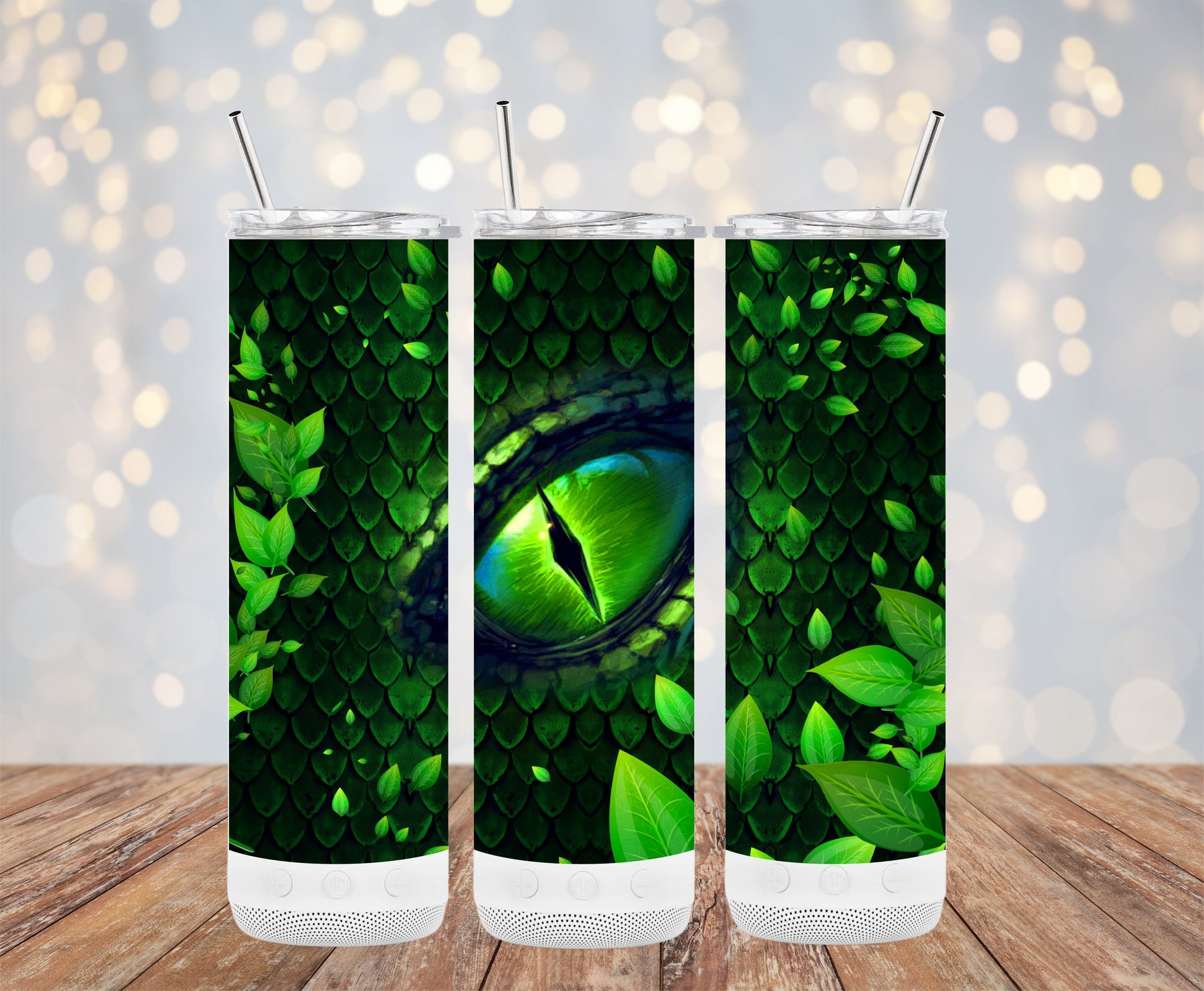 Green Dragon Eye Scales and Leaves Design Tumbler product