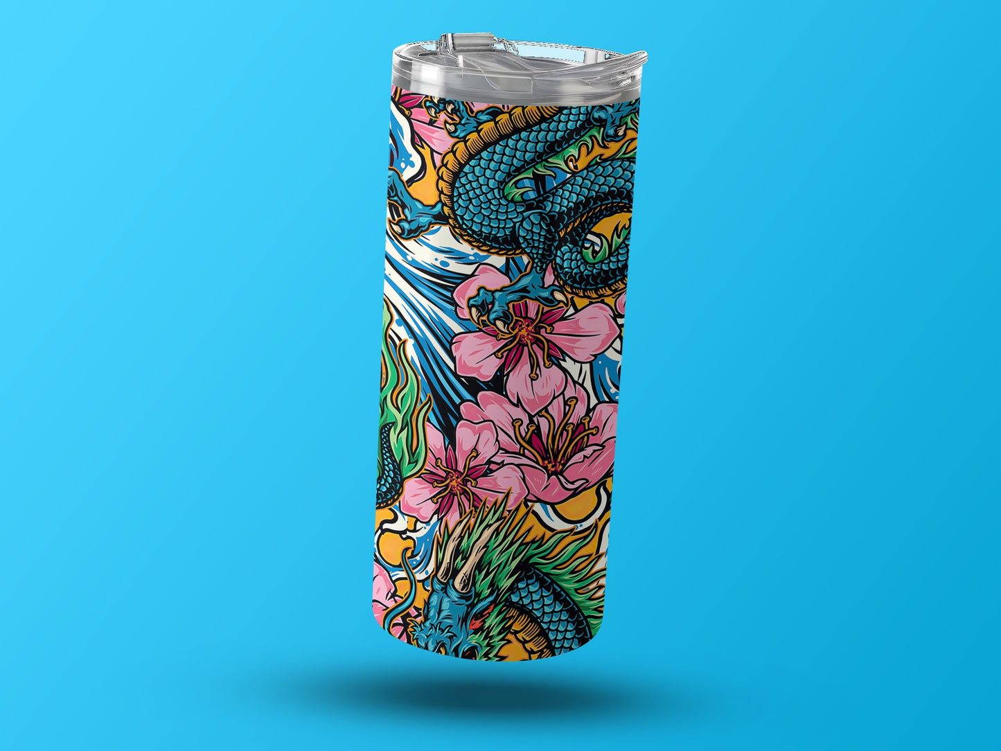 Vibrant Dragon and Floral Design Insulated Tumbler product