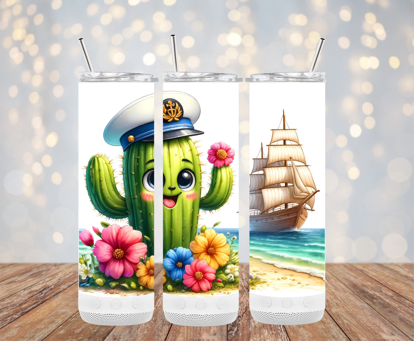 Sailor Cactus and Ship Themed Drink Tumbler product